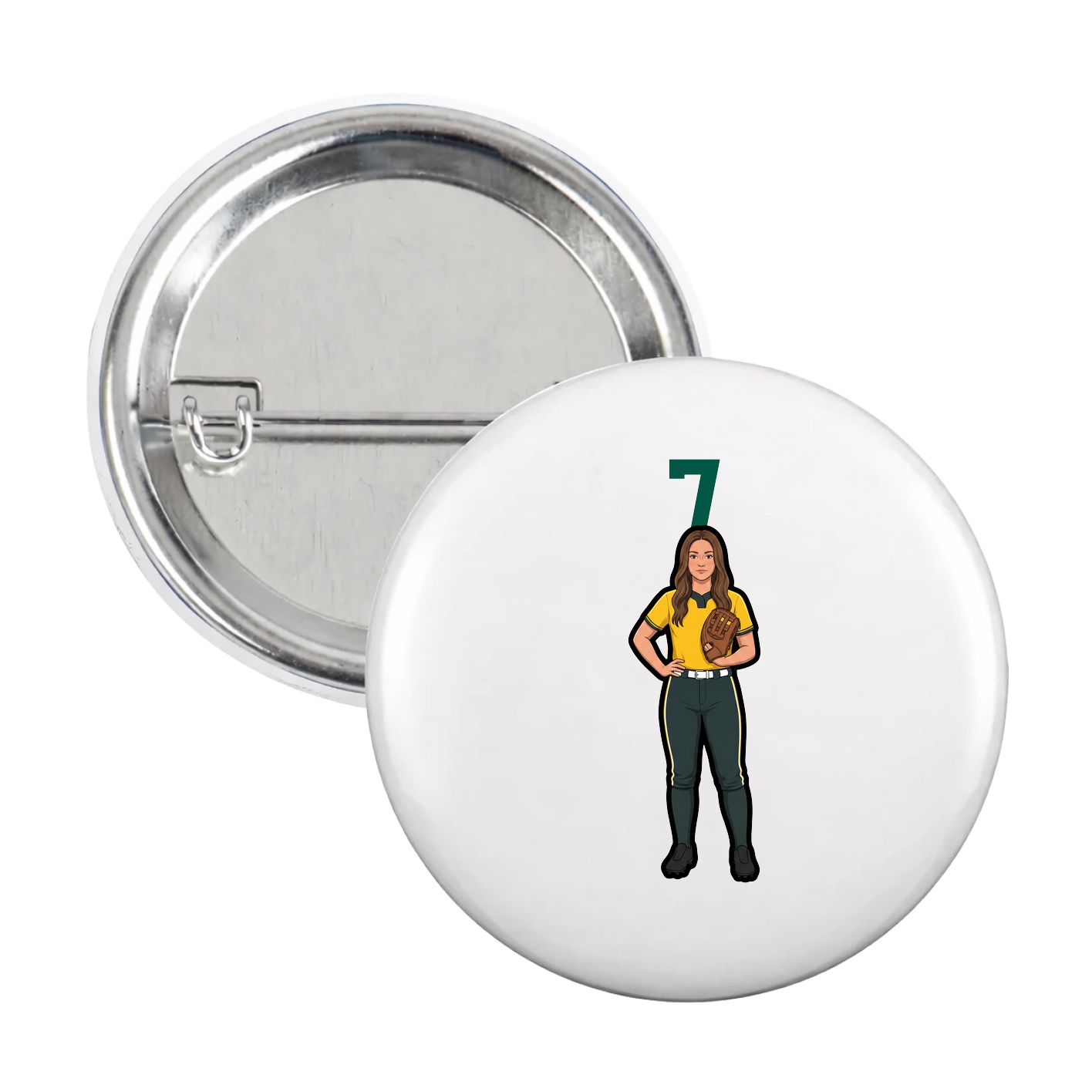 Game Day Button — Number Top in White