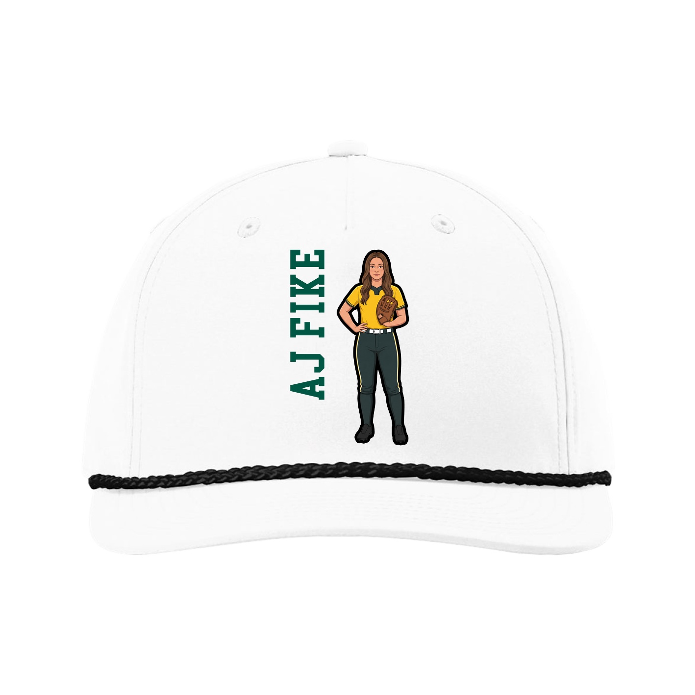 Five-Panel Classic Rope Cap — Name Vertical in White