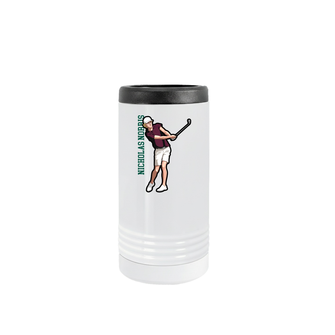 Slim Beverage Holder — Name Vertical in White