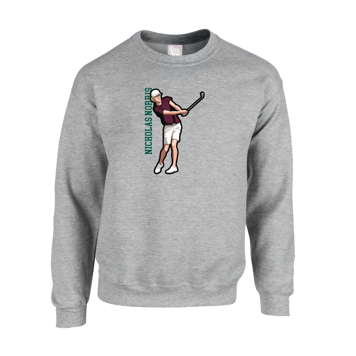 Fleece Crew — Name Vertical in Grey