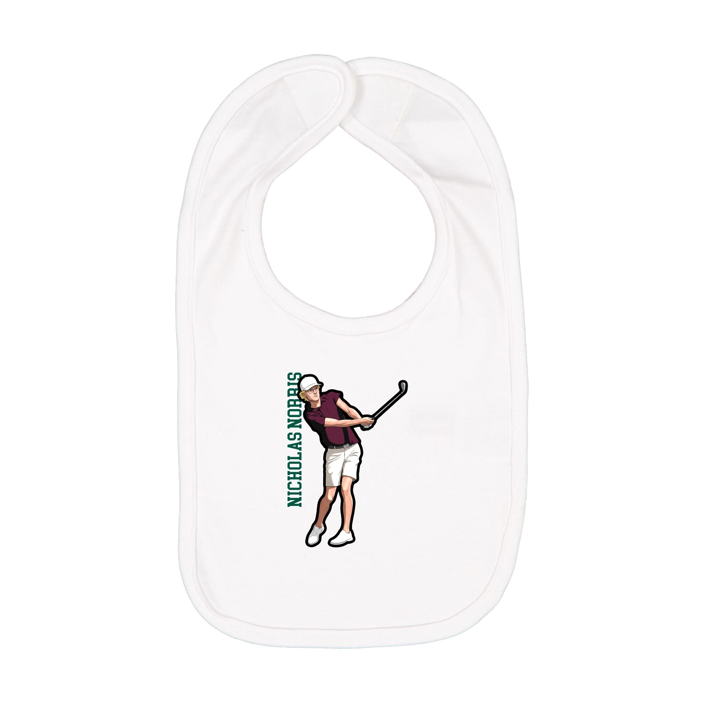 Infant Bib — Name Vertical in White