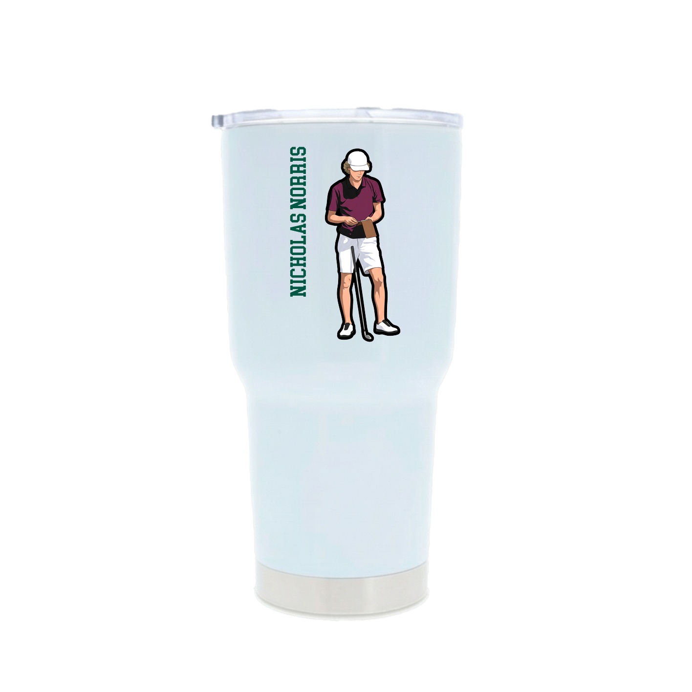 30oz Stainless Steel Tumbler — Name Vertical in White