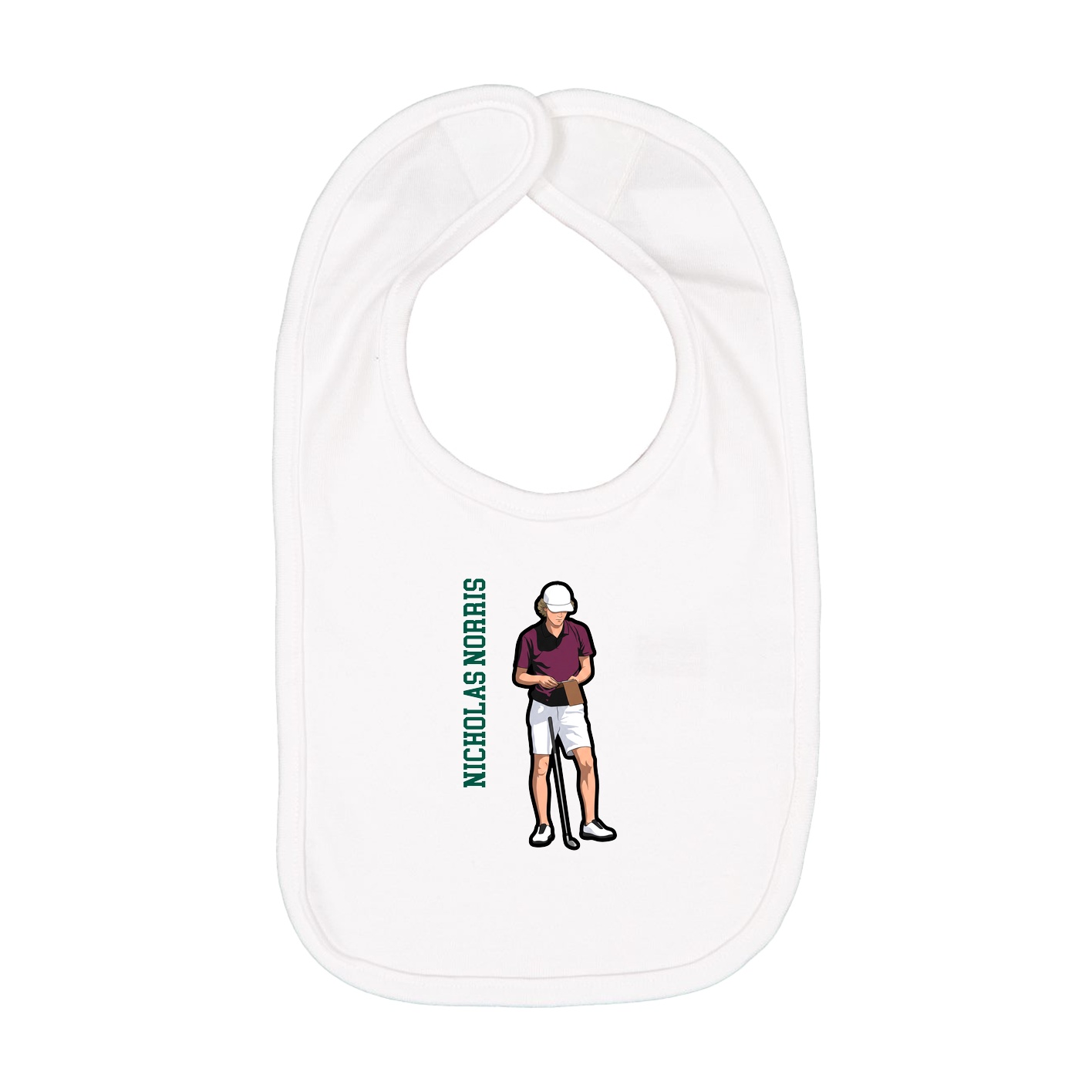 Infant Bib — Name Vertical in White