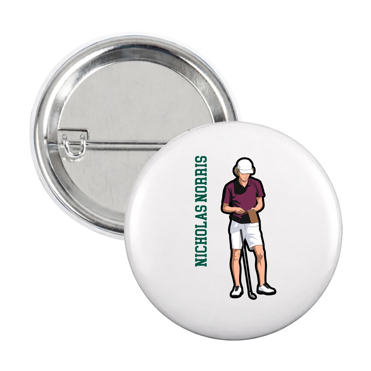 Game Day Button — Name Vertical in White