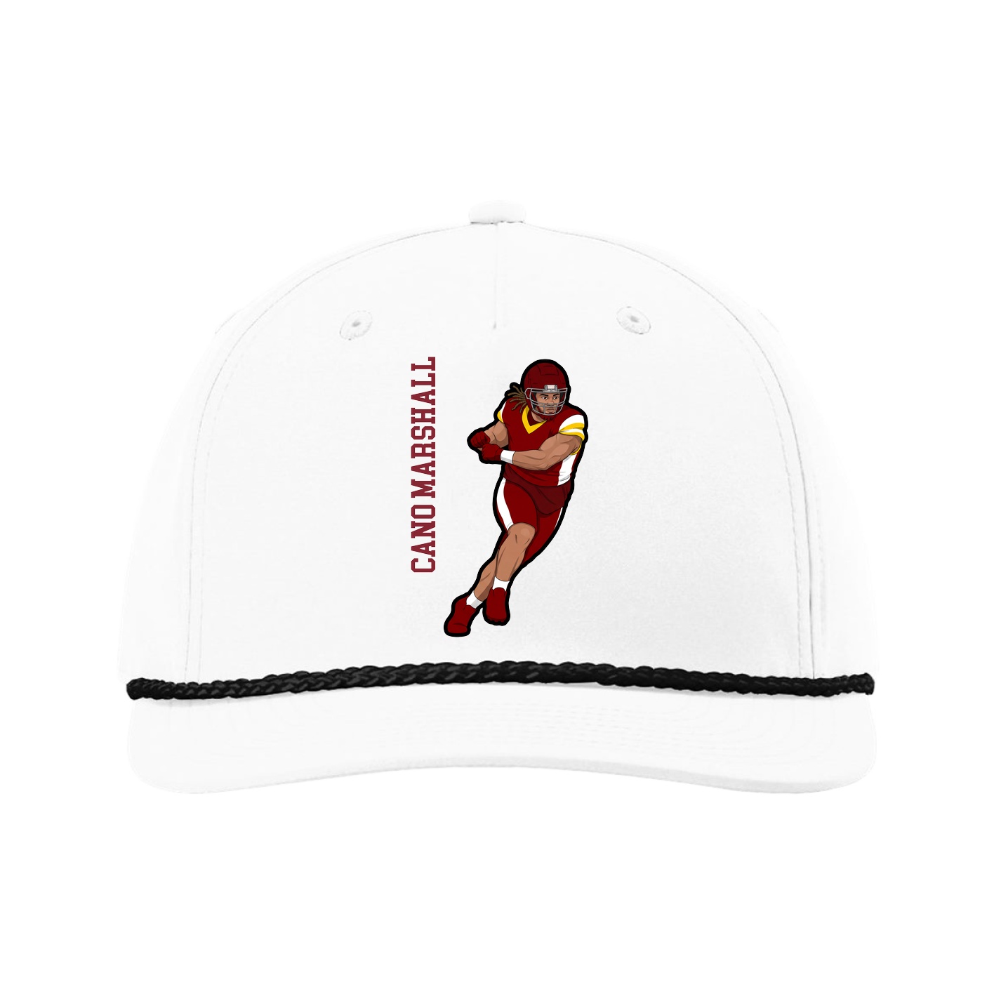 Five-Panel Classic Rope Cap — Name Vertical in White