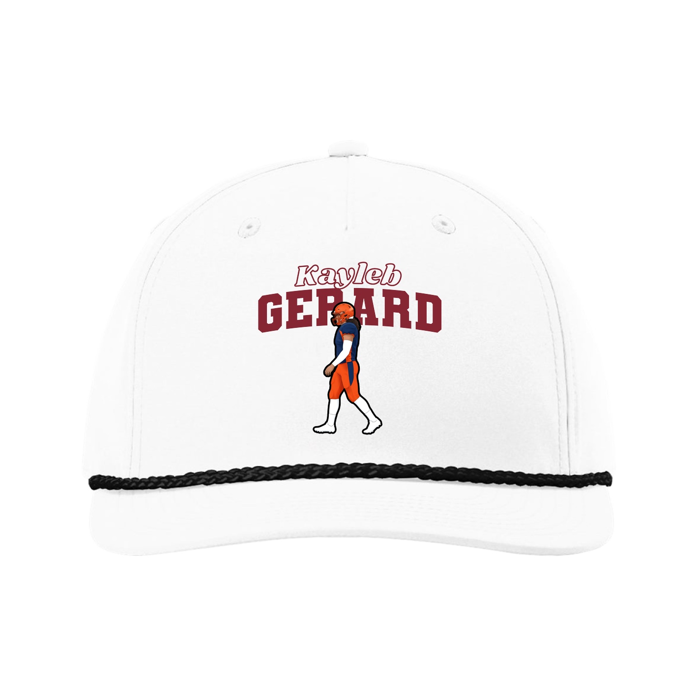 Five-Panel Classic Rope Cap — Name Arch in White