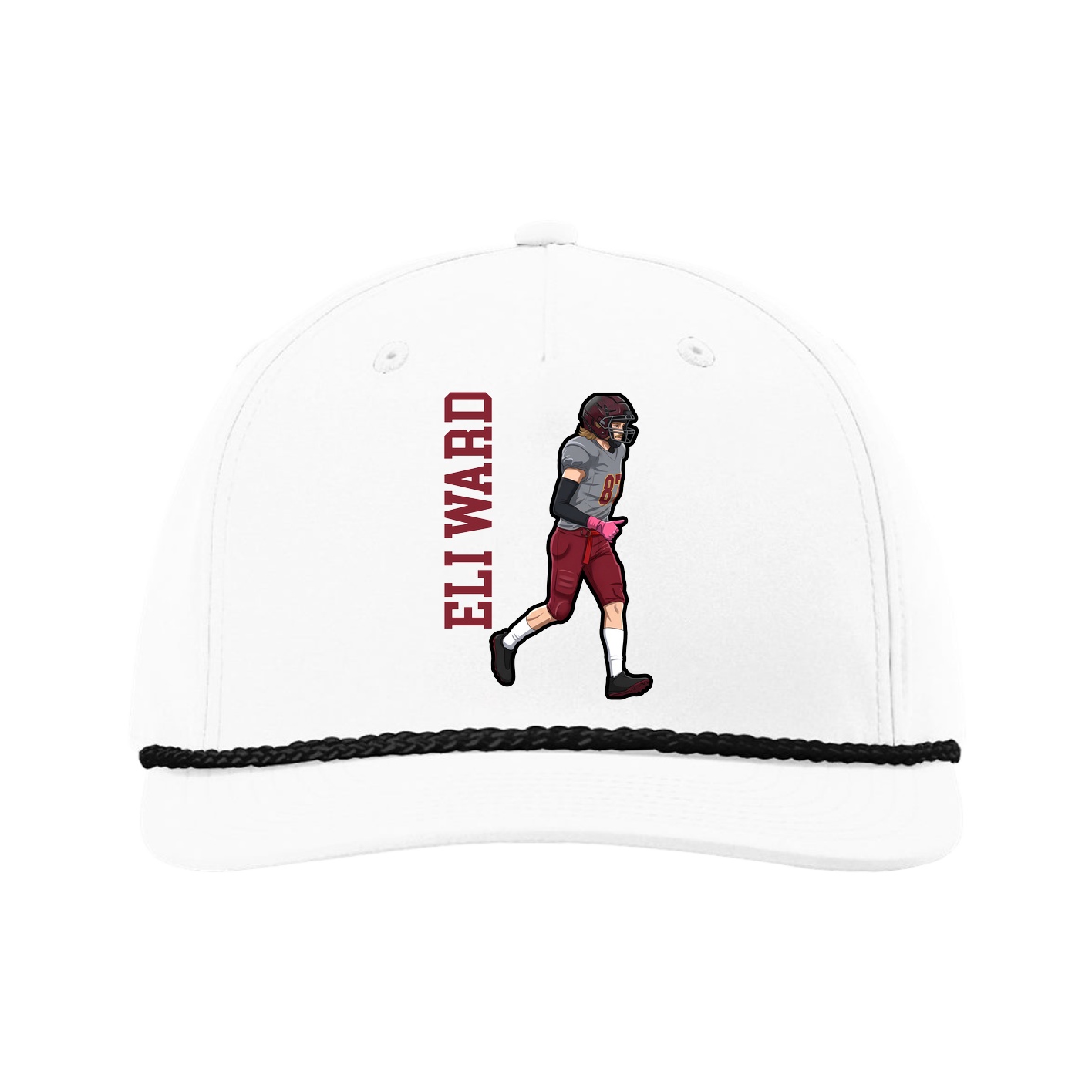 Five-Panel Classic Rope Cap — Name Vertical in White