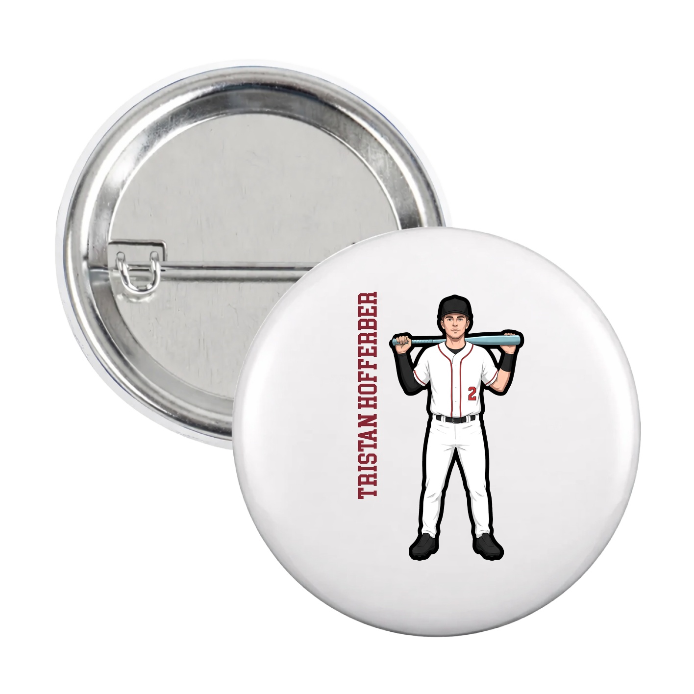 Game Day Button — Name Vertical in White