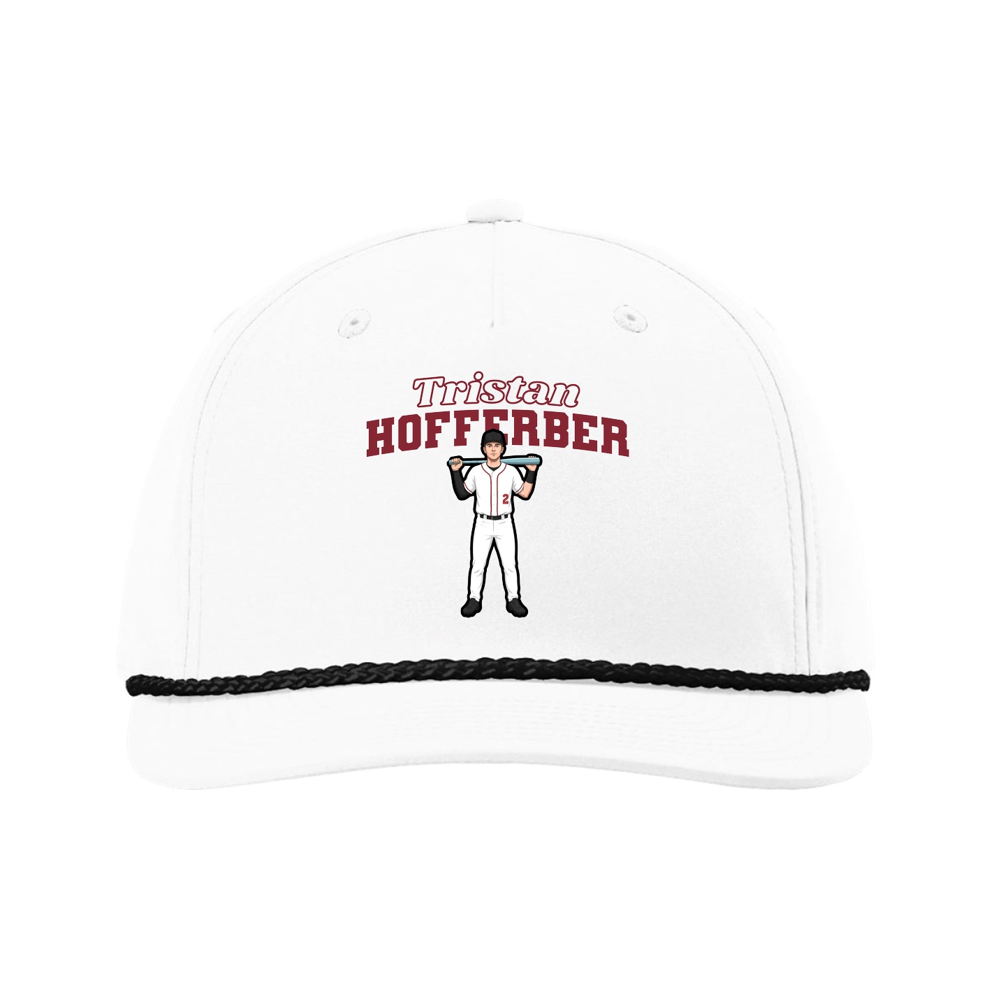Five-Panel Classic Rope Cap — Name Arch in White