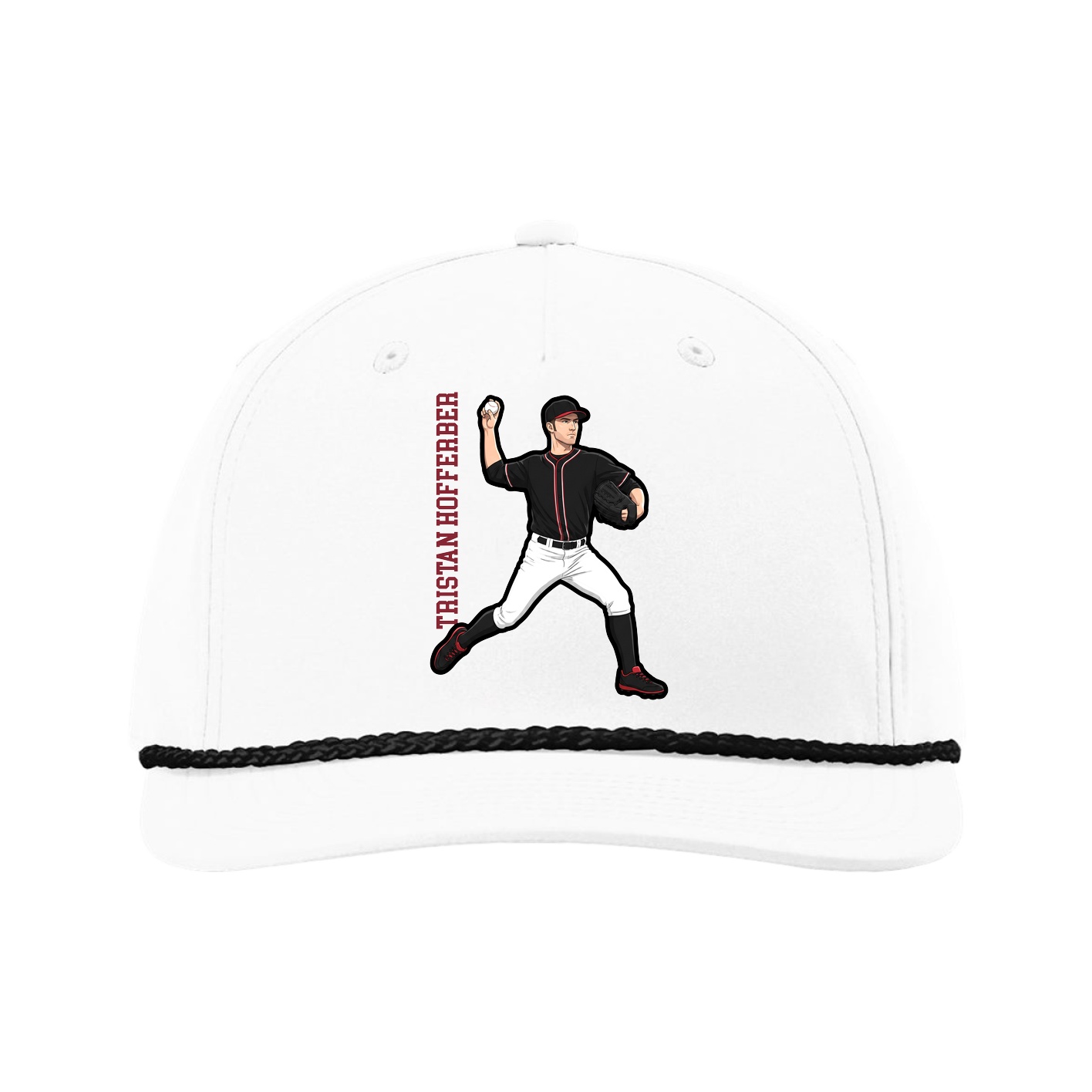 Five-Panel Classic Rope Cap — Name Vertical in White
