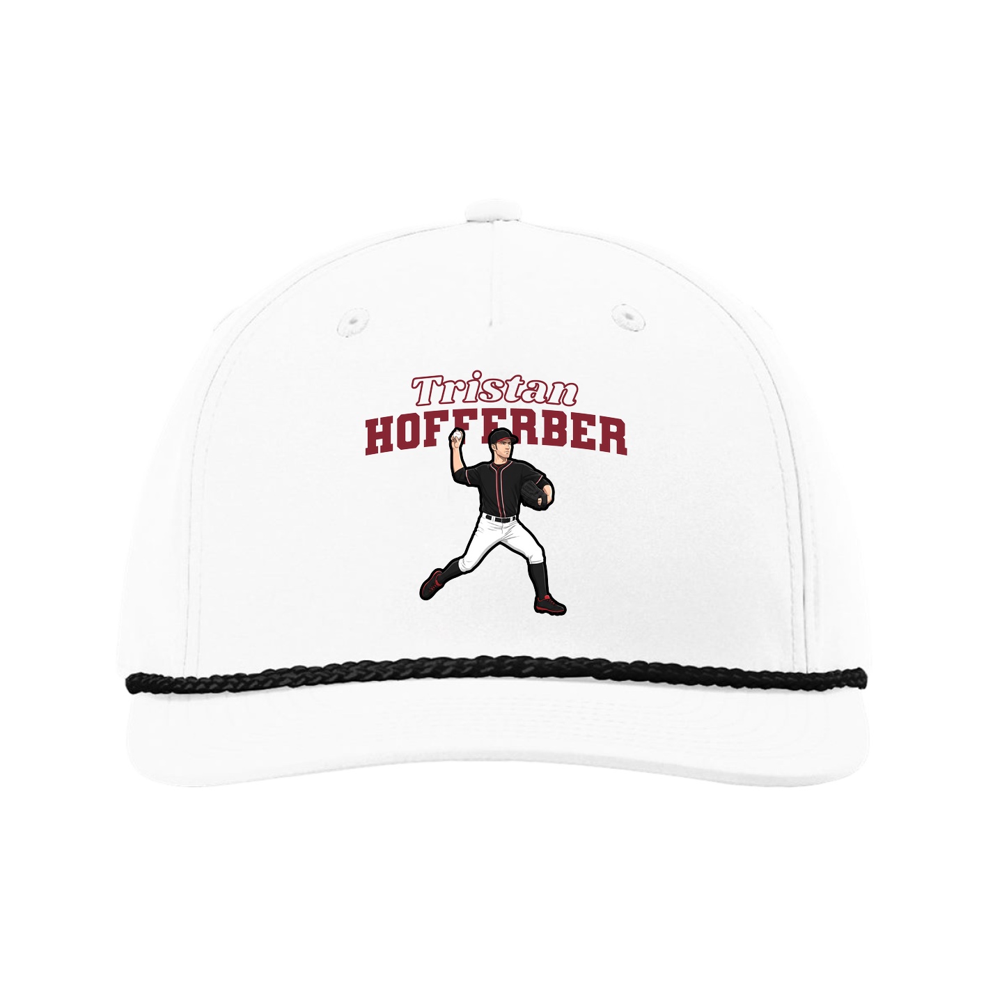 Five-Panel Classic Rope Cap — Name Arch in White