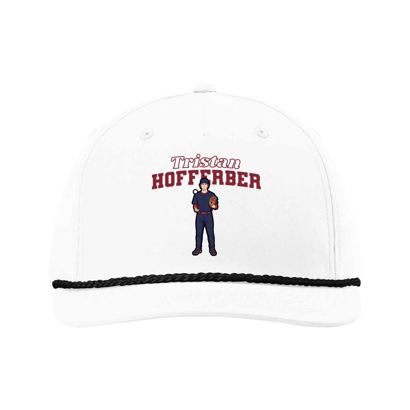 Five-Panel Classic Rope Cap — Name Arch in White