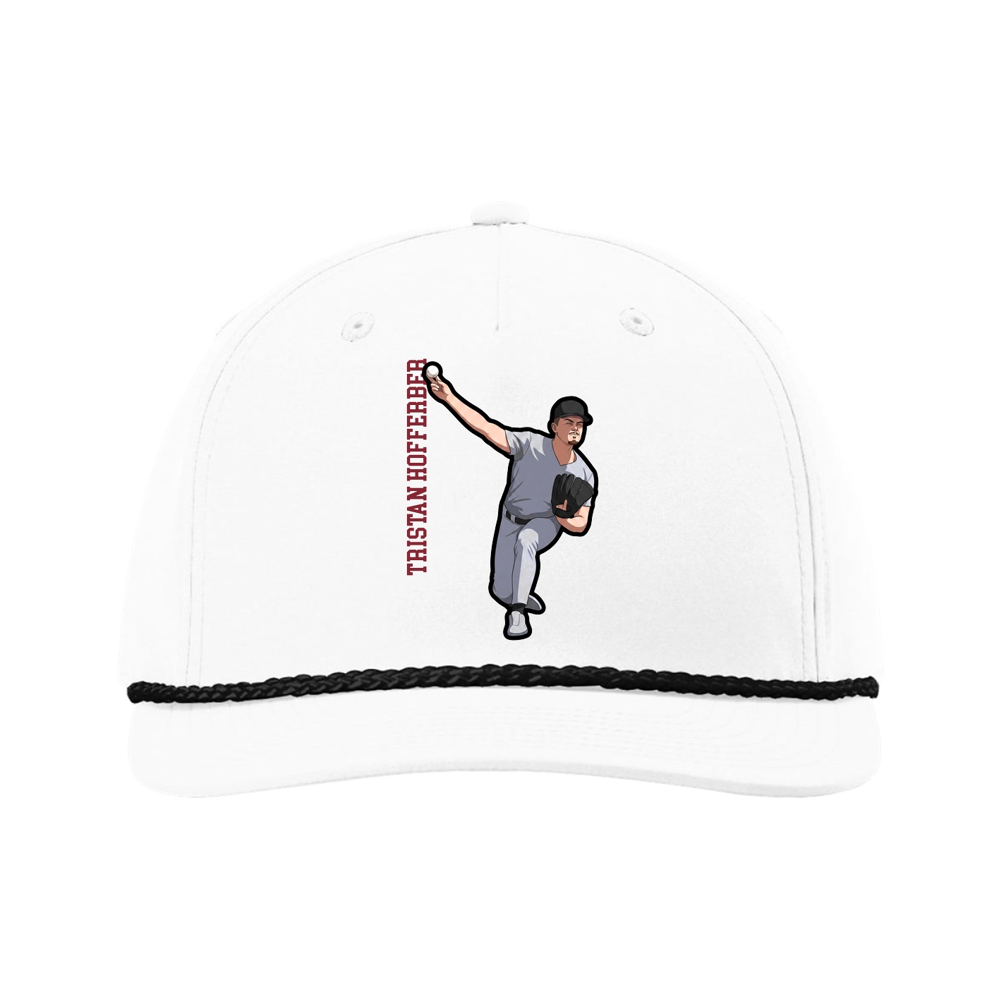 Five-Panel Classic Rope Cap — Name Vertical in White
