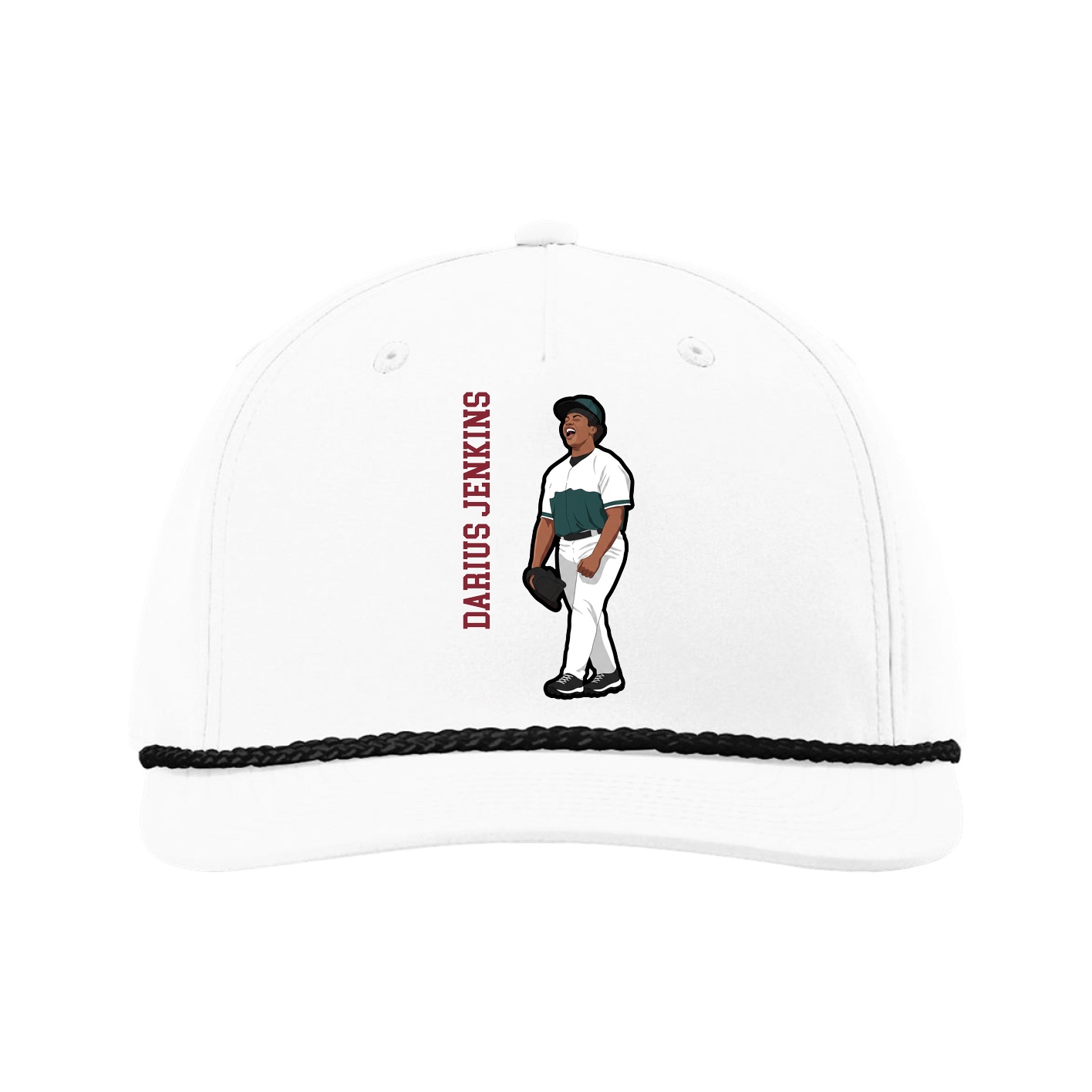 Five-Panel Classic Rope Cap — Name Vertical in White