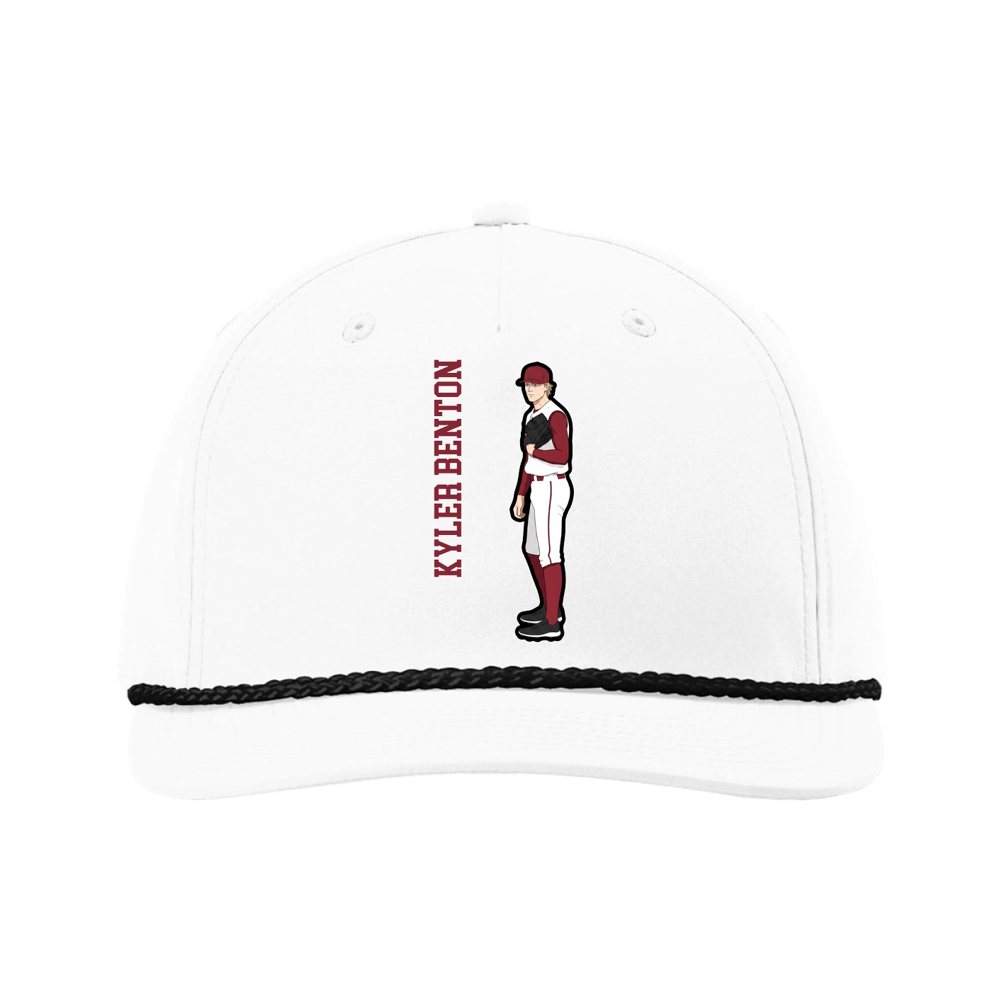 Five-Panel Classic Rope Cap — Name Vertical in White
