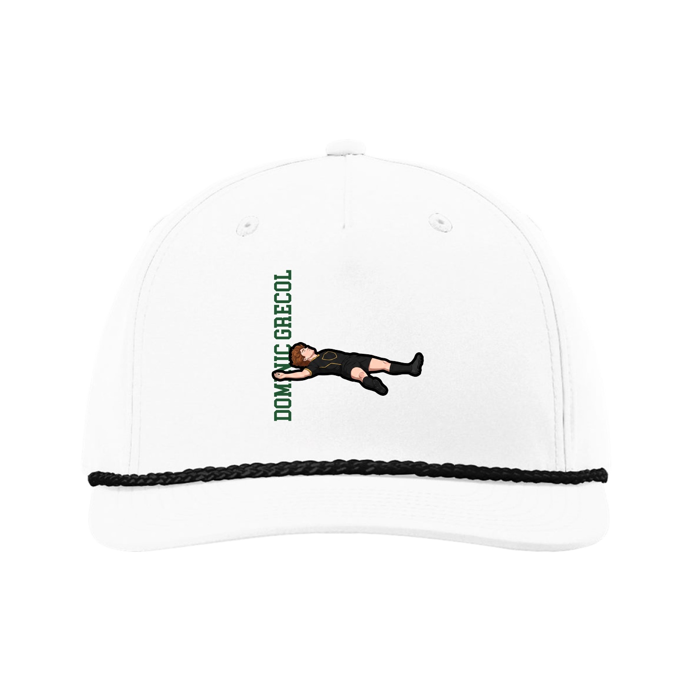 Five-Panel Classic Rope Cap — Name Vertical in White