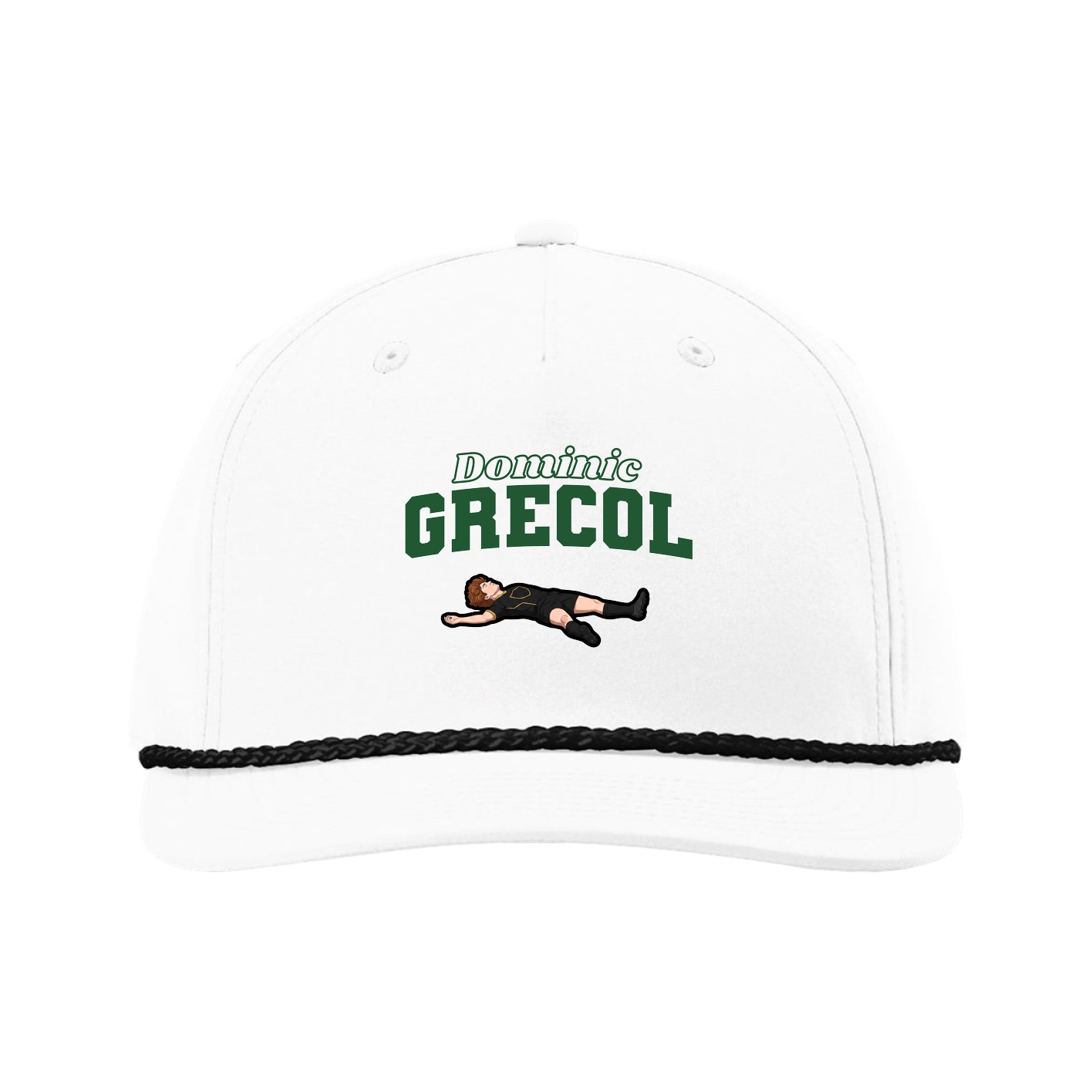Five-Panel Classic Rope Cap — Name Arch in White