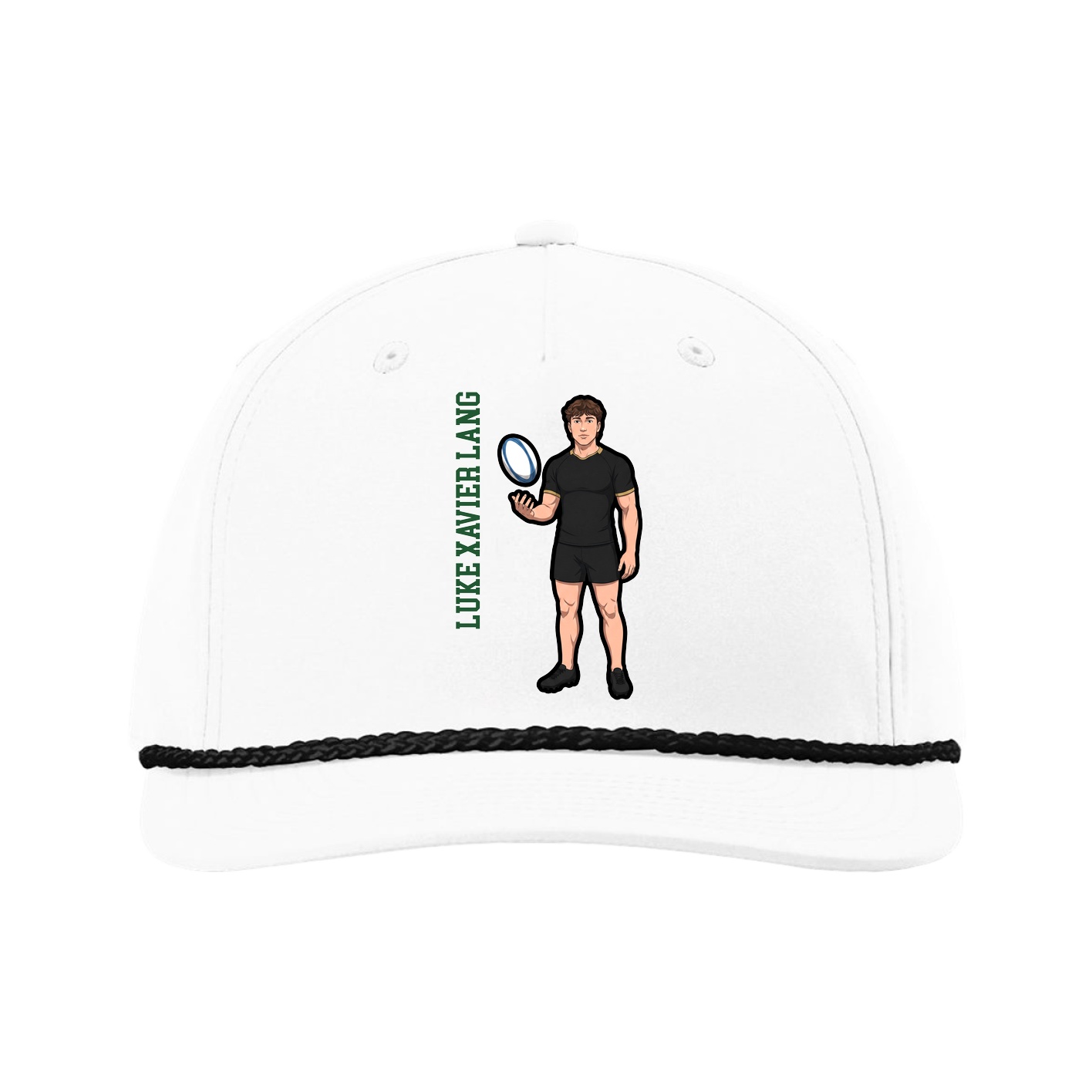 Five-Panel Classic Rope Cap — Name Vertical in White
