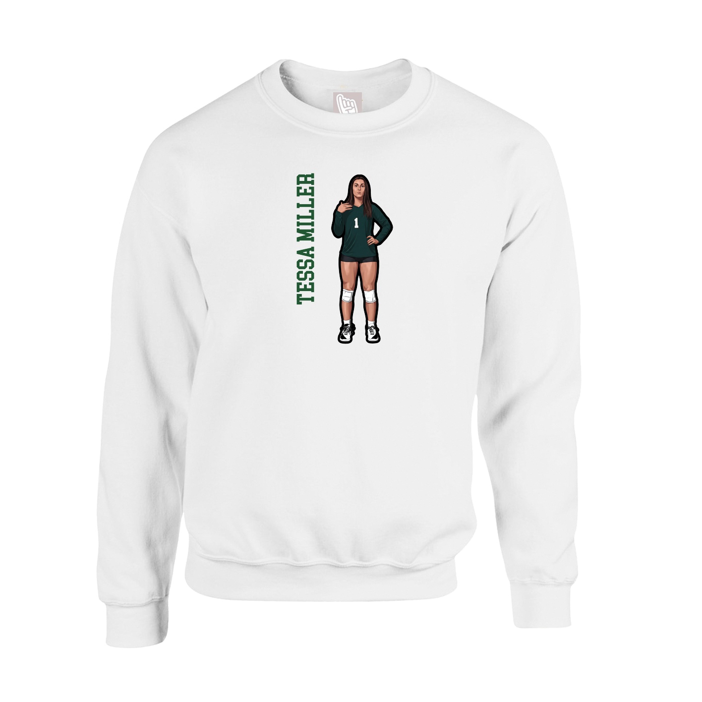 Fleece Crew — Name Vertical in White