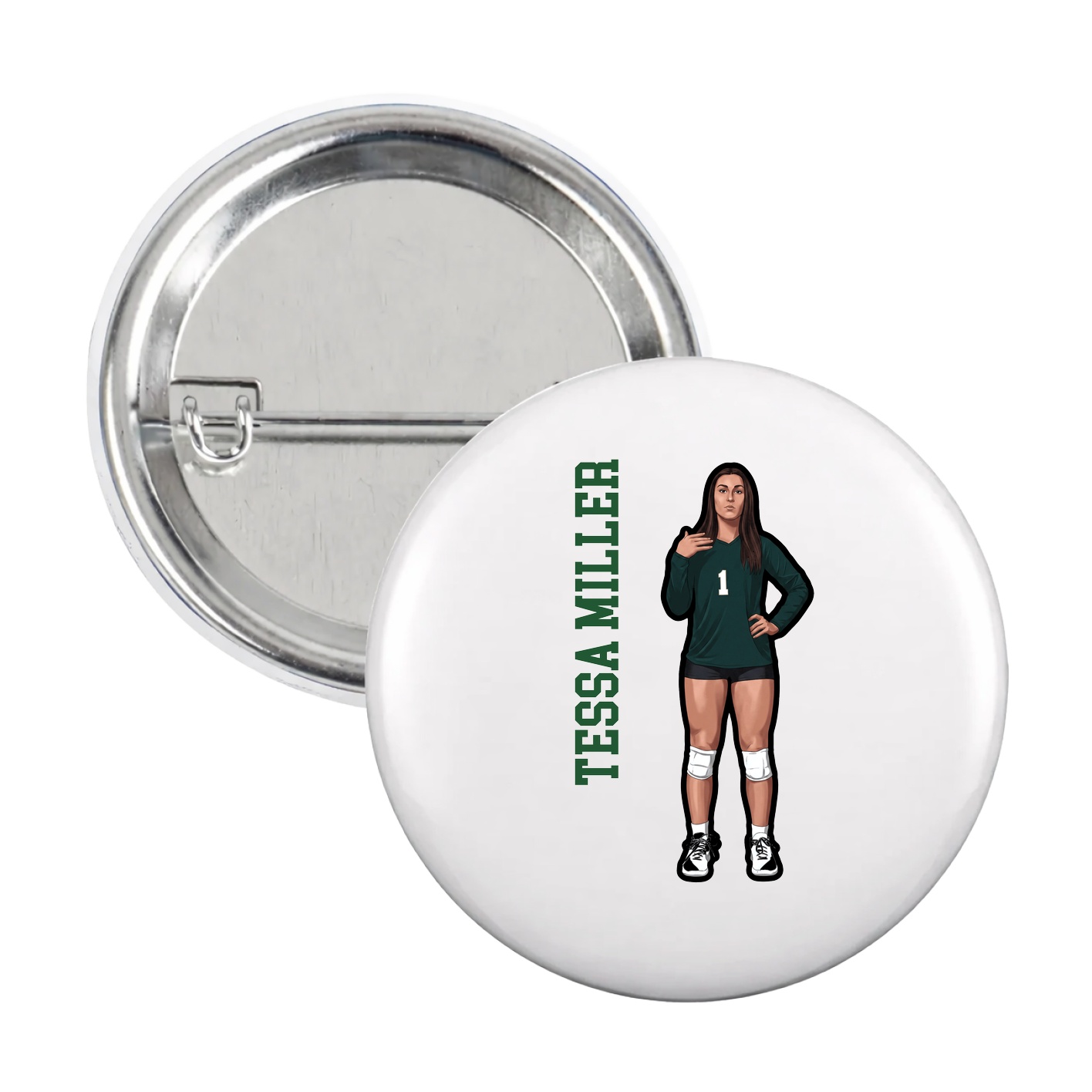 Game Day Button — Name Vertical in White