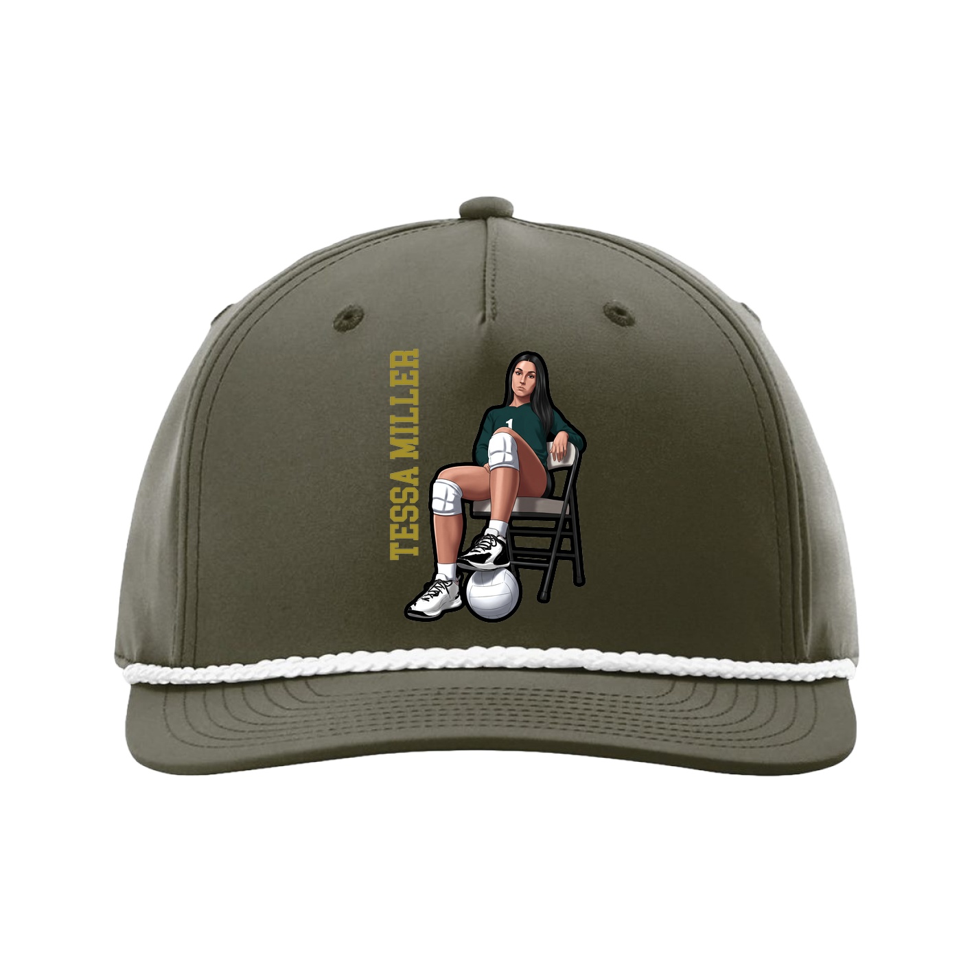 Five-Panel Classic Rope Cap — Name Vertical in Green