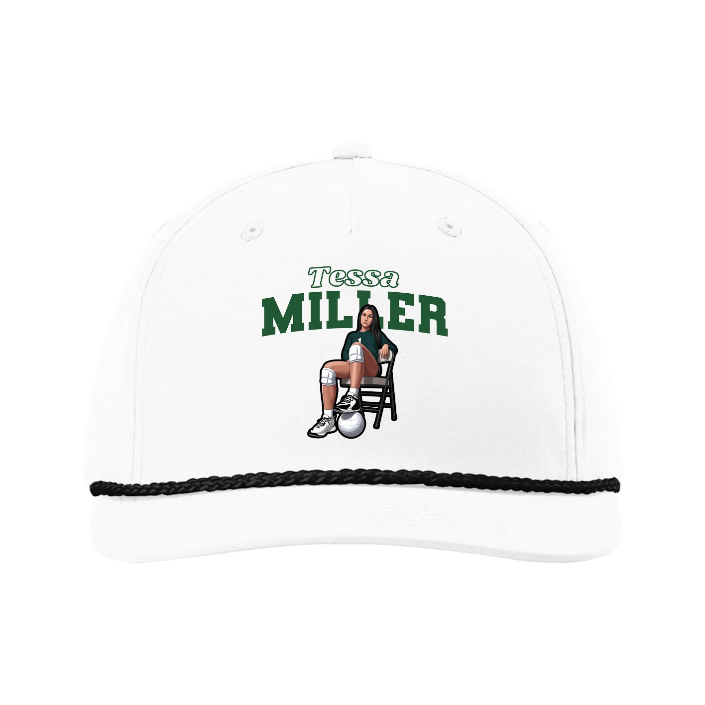 Five-Panel Classic Rope Cap — Name Arch in White