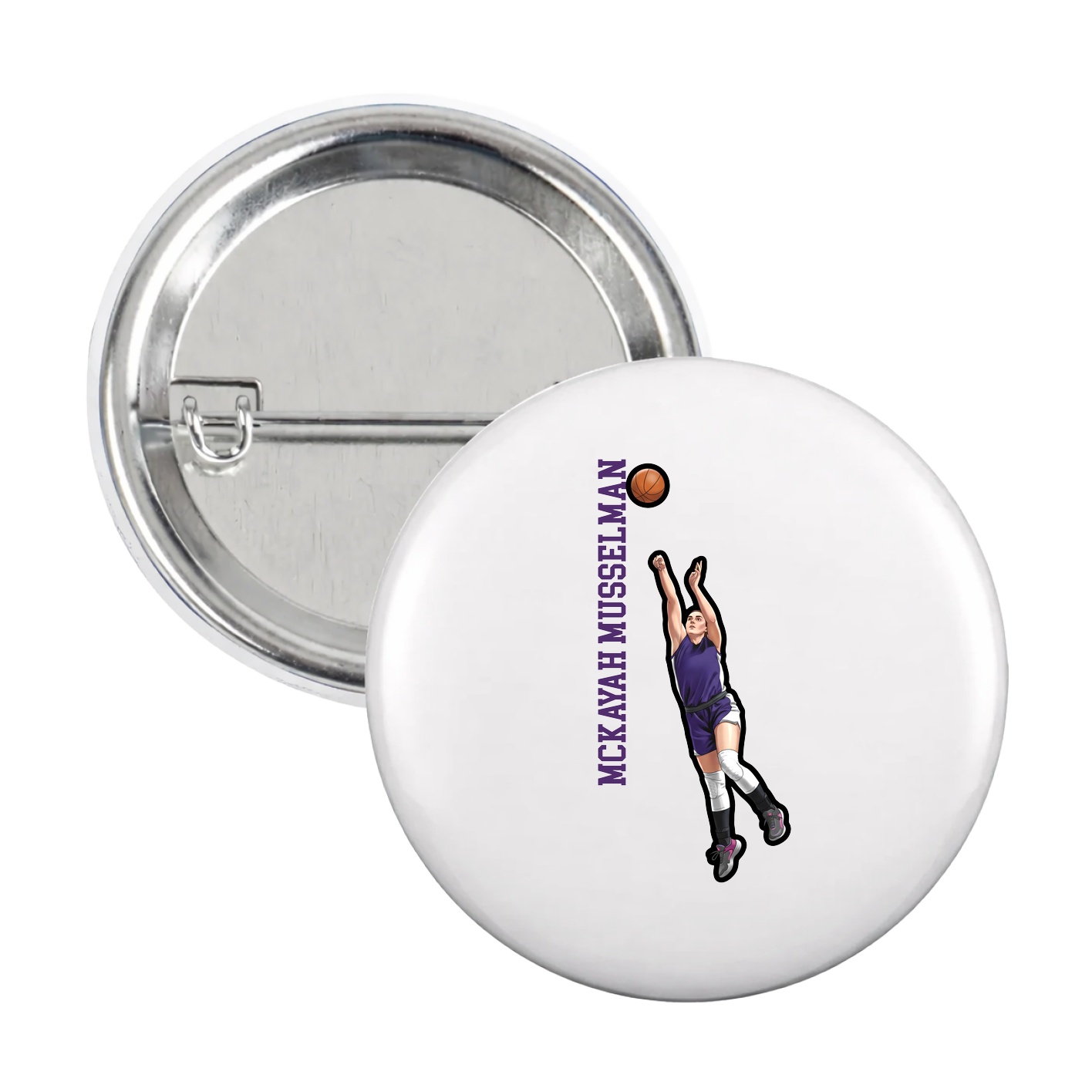 Game Day Button — Name Vertical in White