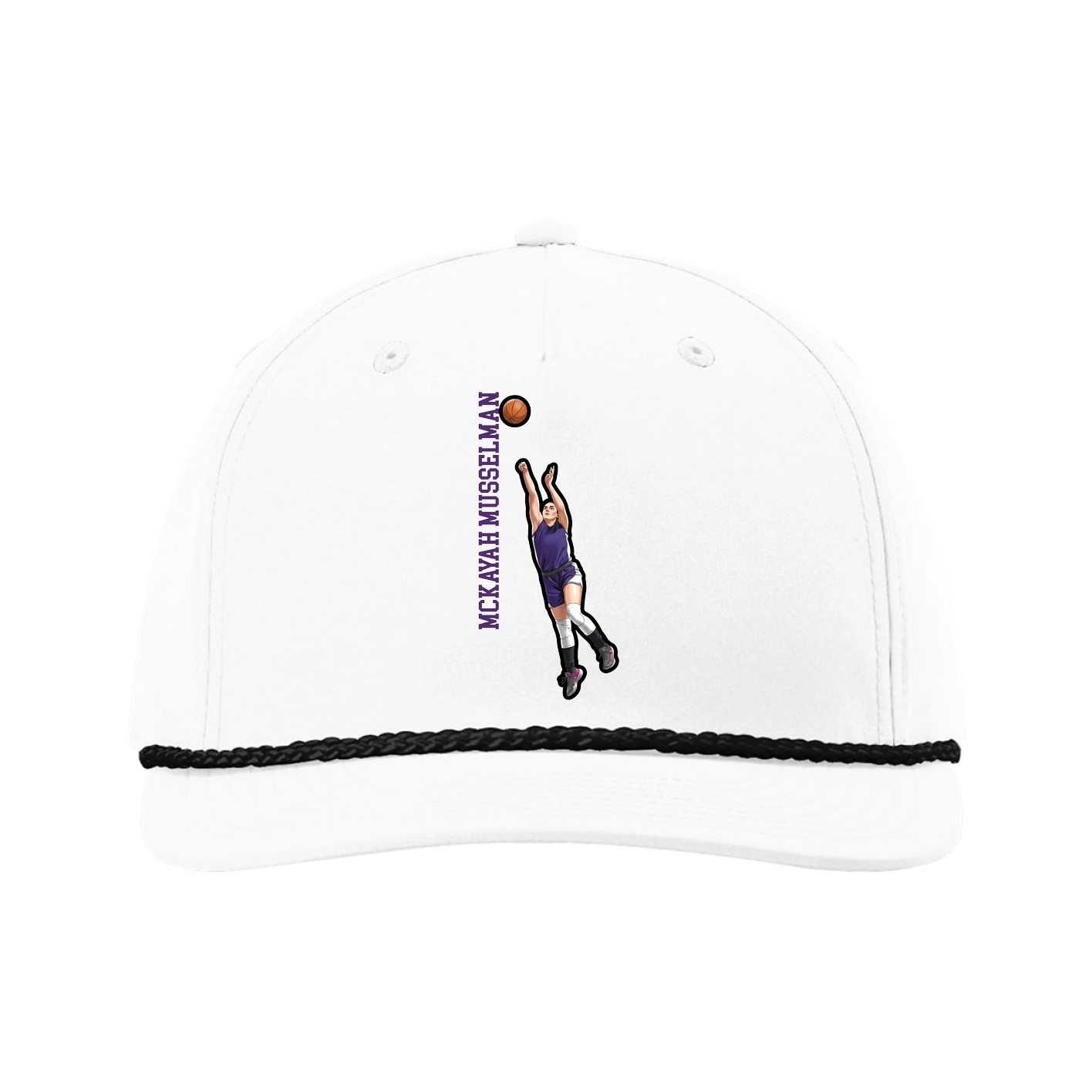 Five-Panel Classic Rope Cap — Name Vertical in White