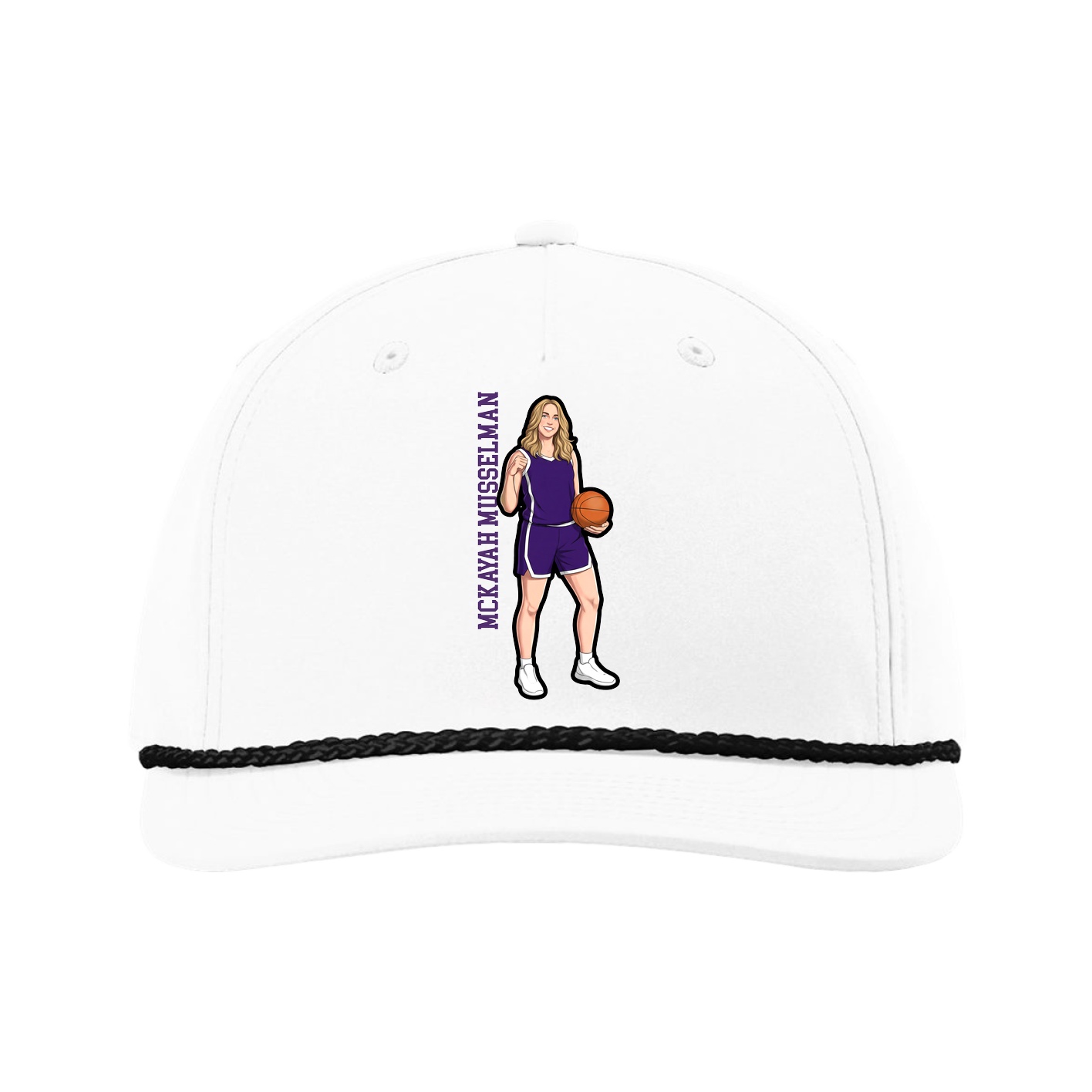 Five-Panel Classic Rope Cap — Name Vertical in White