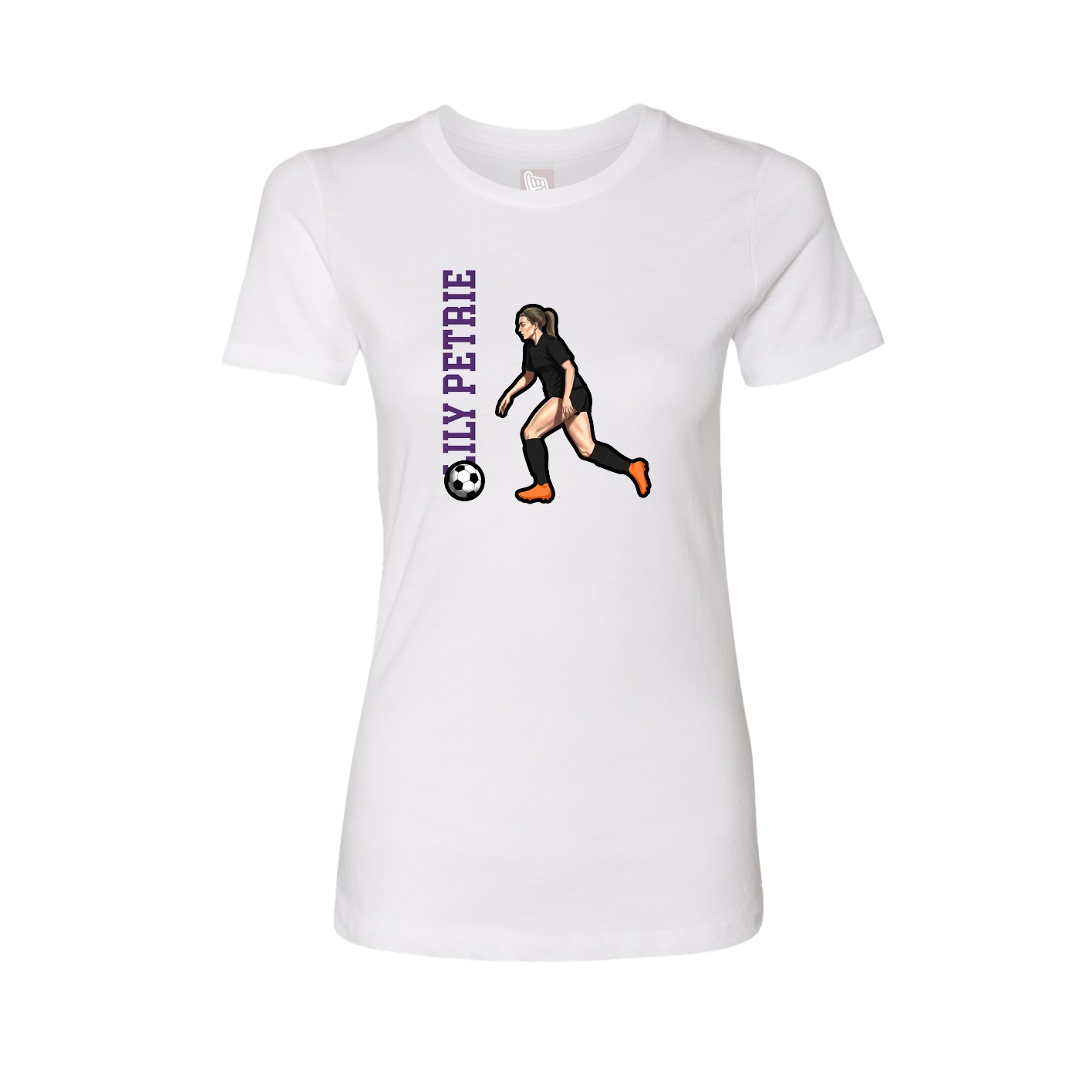 Fitted Women's Tee — Name Vertical in White