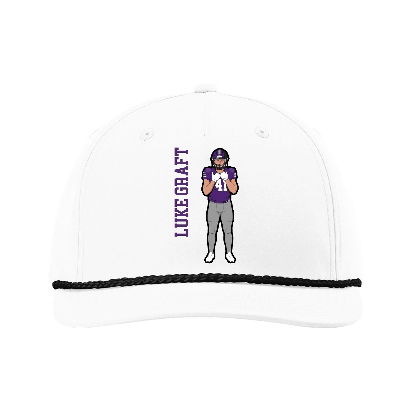 Five-Panel Classic Rope Cap — Name Vertical in White