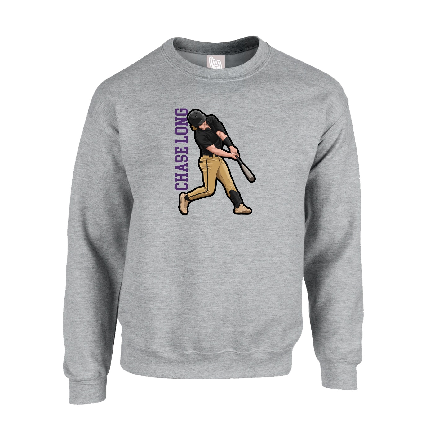 Fleece Crew — Name Vertical in Grey