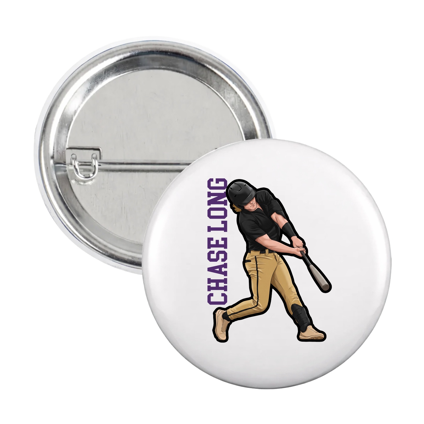 Game Day Button — Name Vertical in White