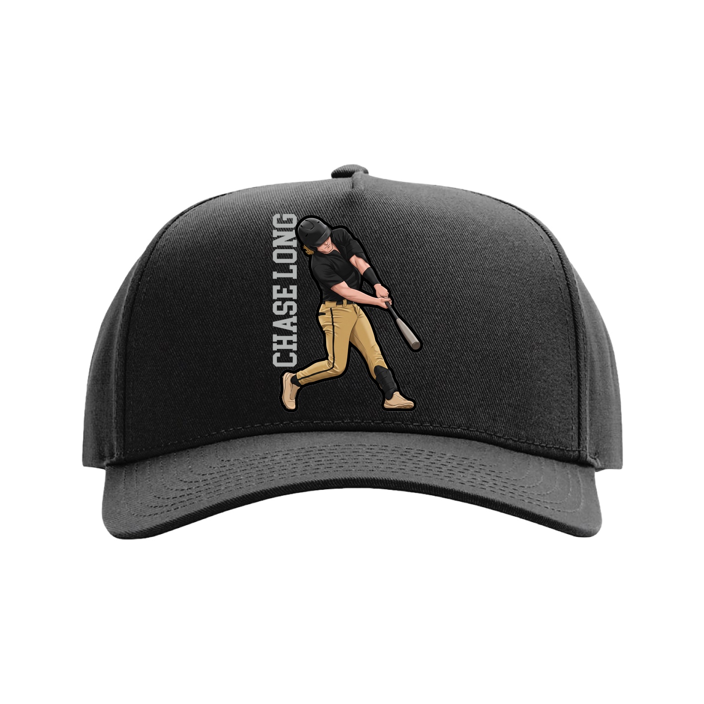 Full Fabric Five-Panel Champ Cap — Name Vertical in Black