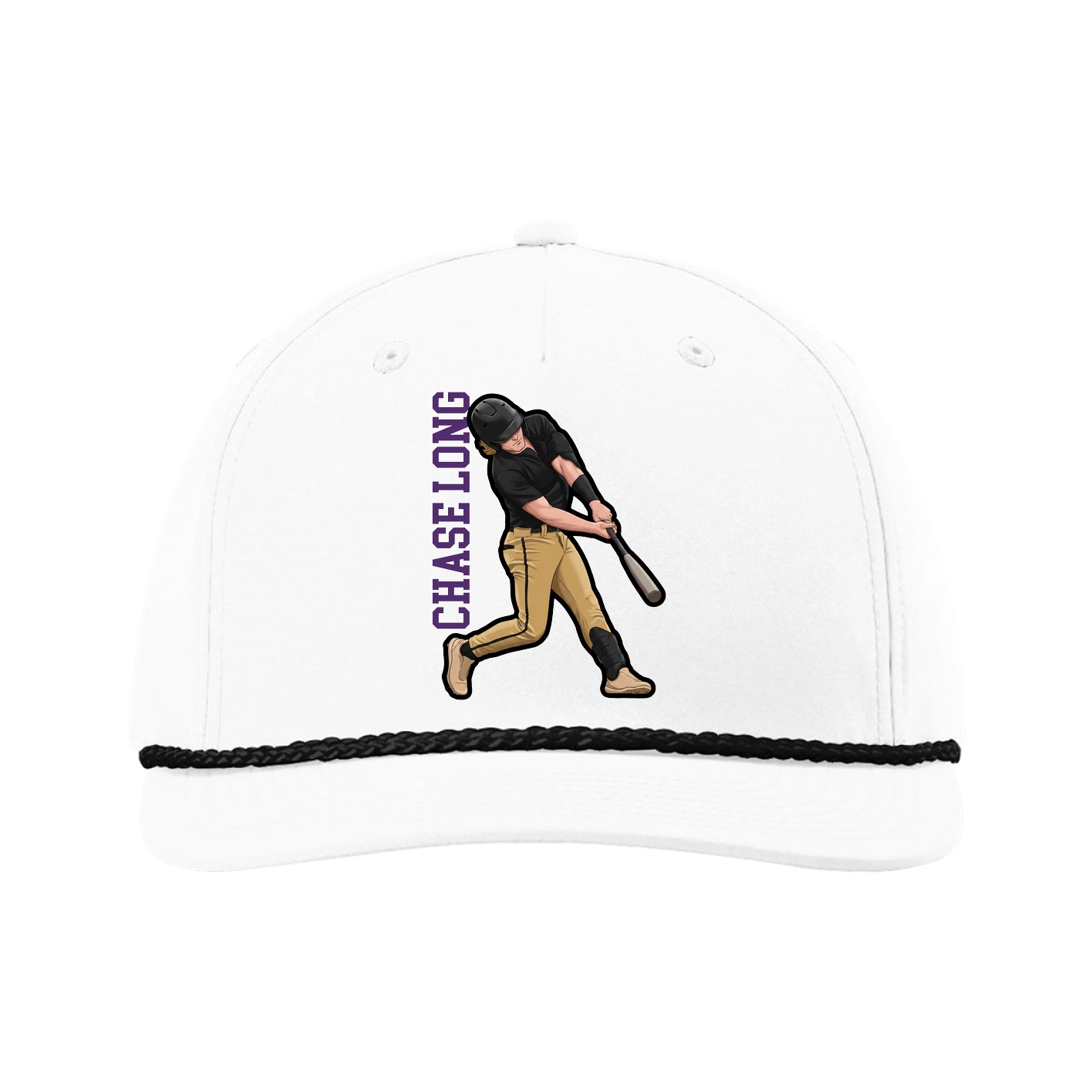 Five-Panel Classic Rope Cap — Name Vertical in White