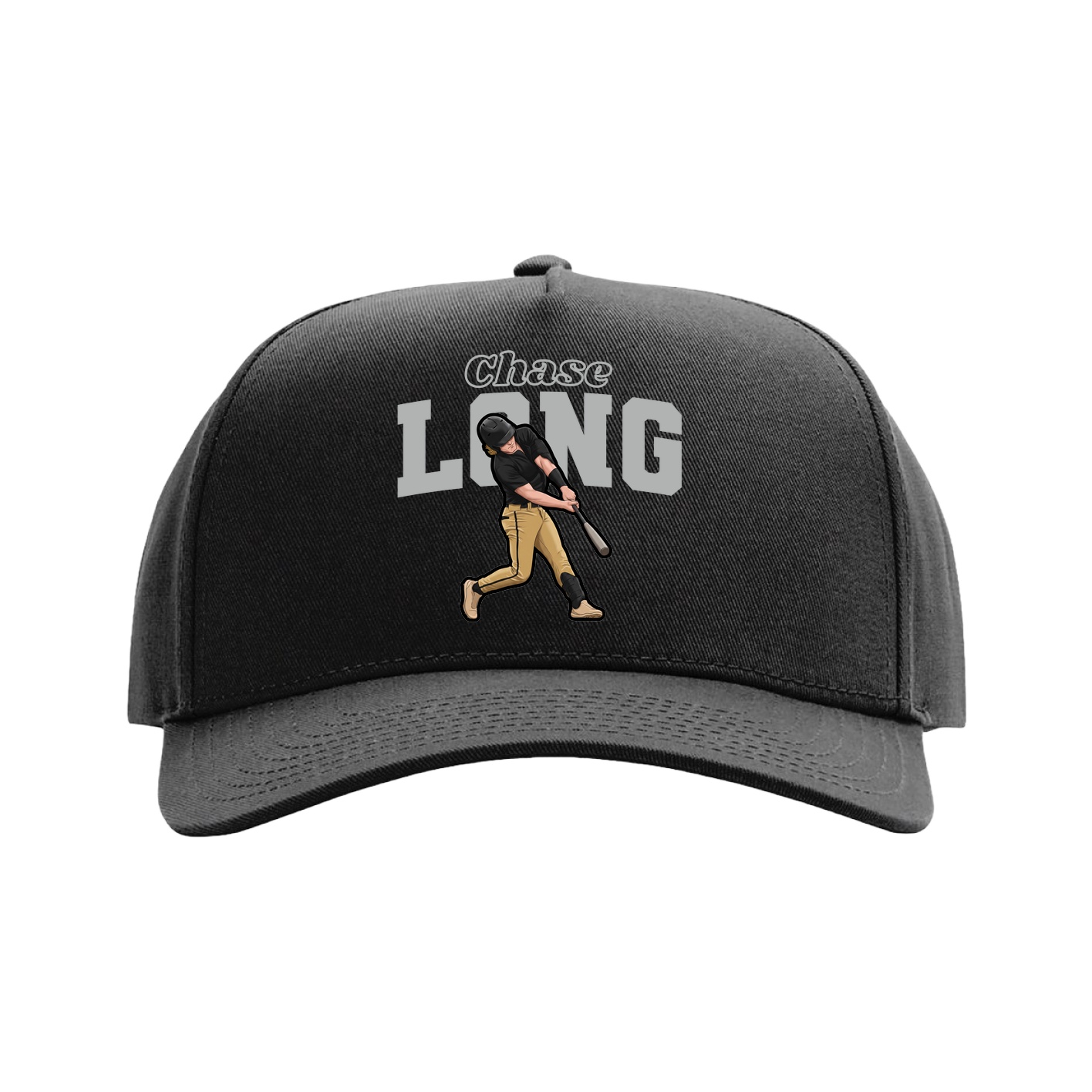 Full Fabric Five-Panel Champ Cap — Name Arch in Black