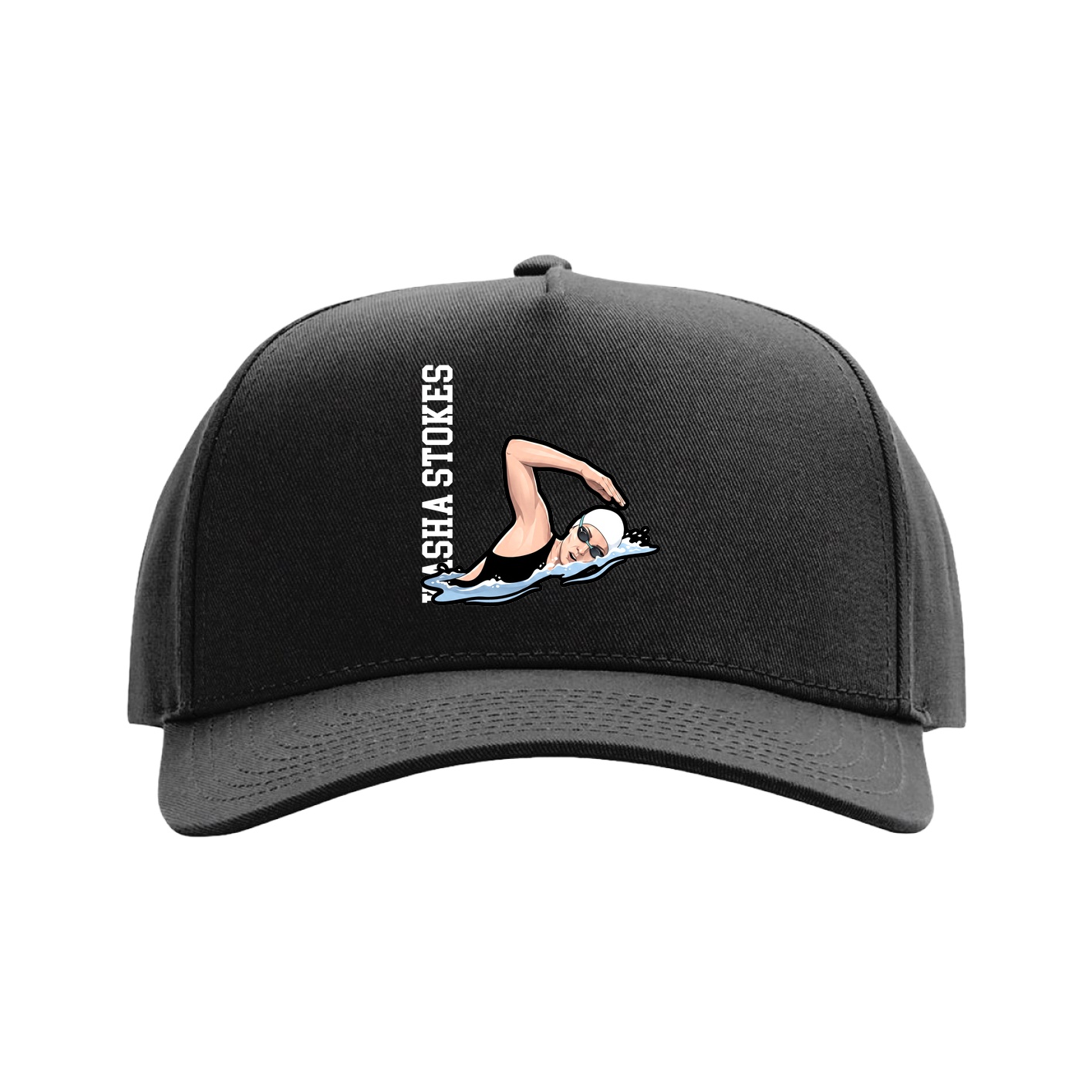 Full Fabric Five-Panel Champ Cap — Name Vertical in Black