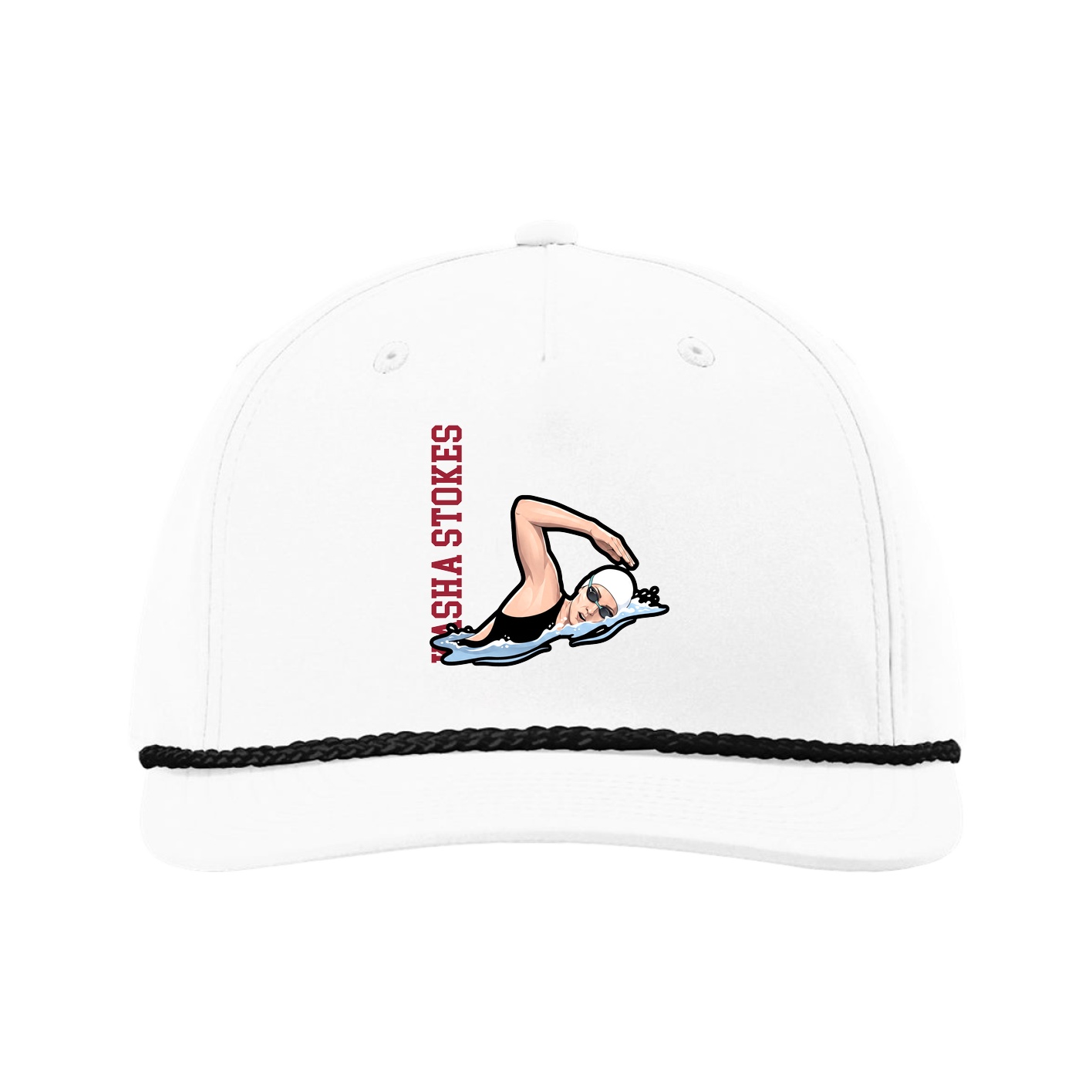 Five-Panel Classic Rope Cap — Name Vertical in White