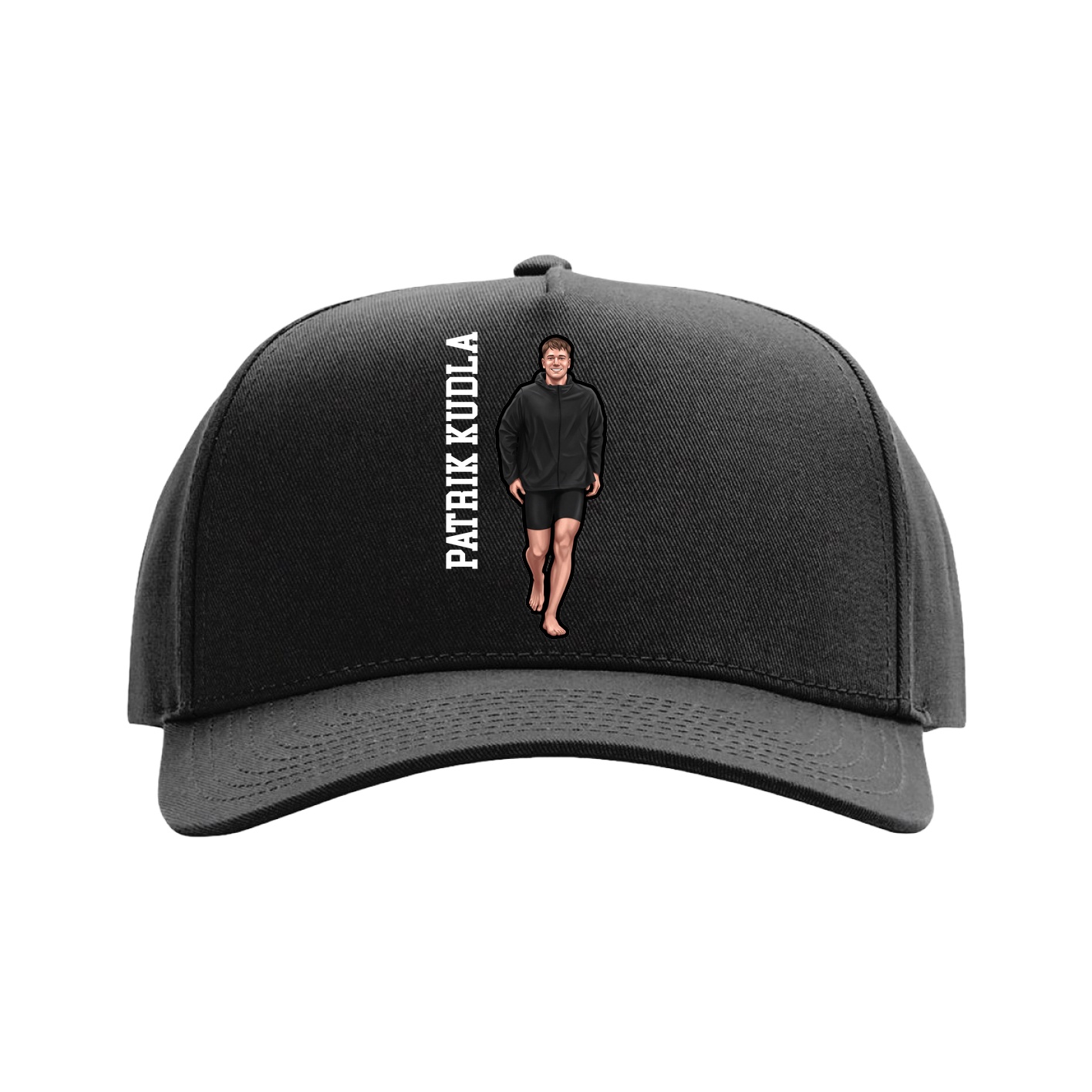 Full Fabric Five-Panel Champ Cap — Name Vertical in Black