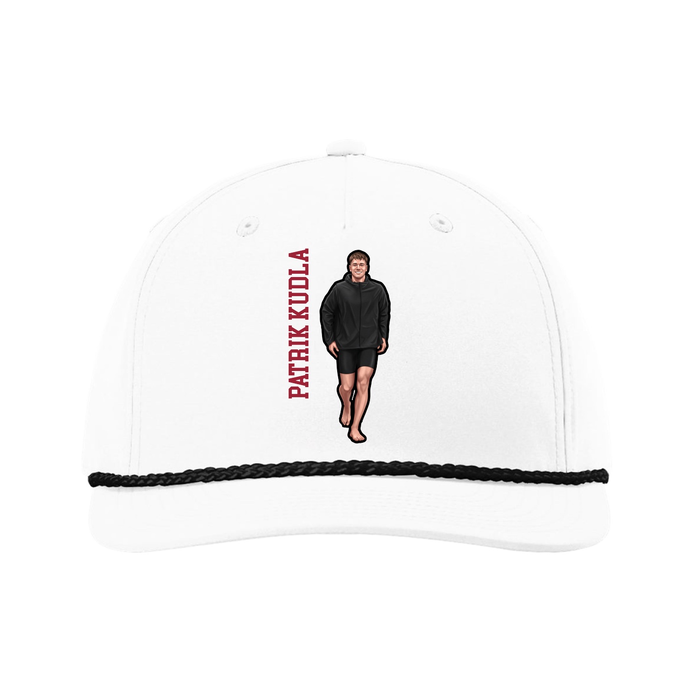 Five-Panel Classic Rope Cap — Name Vertical in White