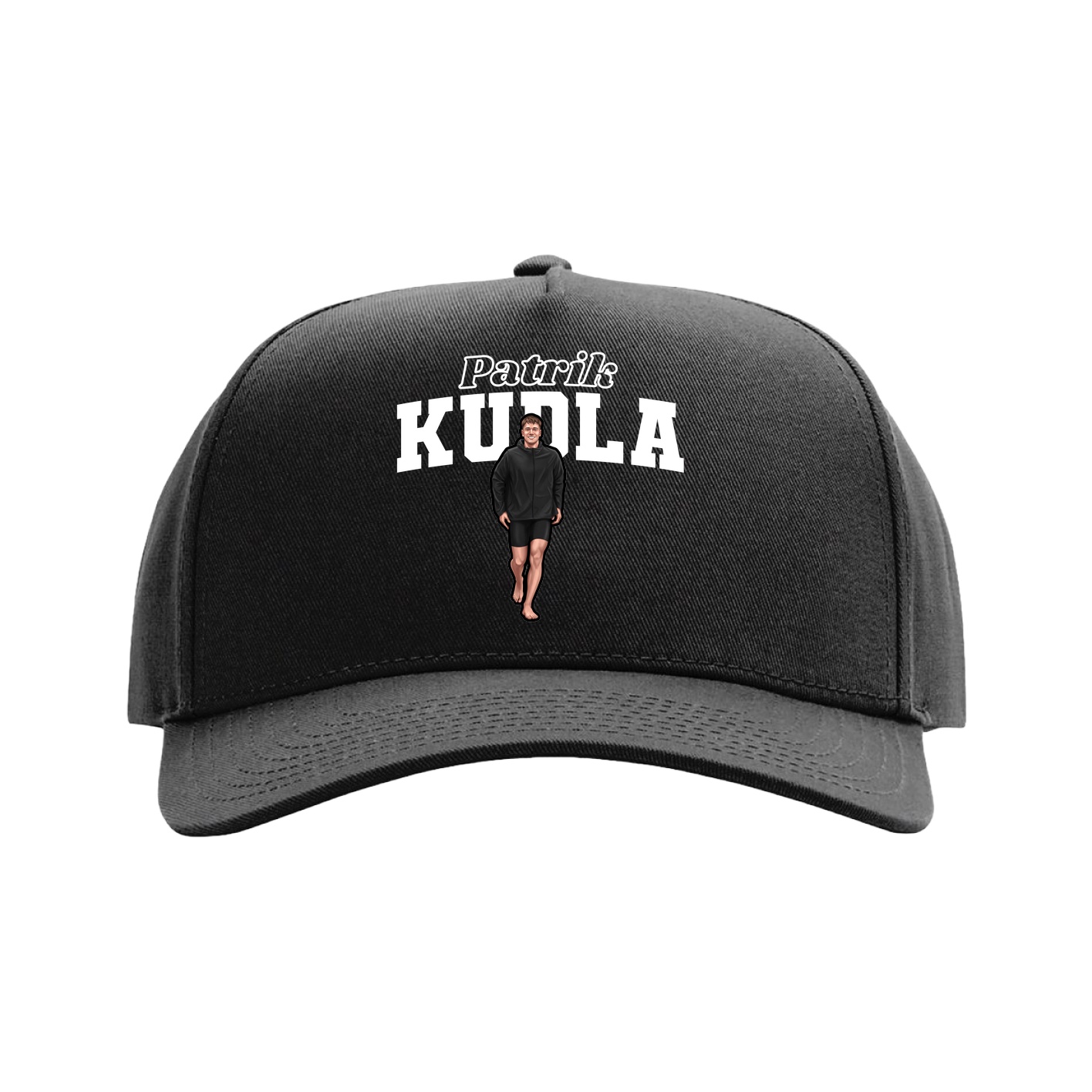 Full Fabric Five-Panel Champ Cap — Name Arch in Black