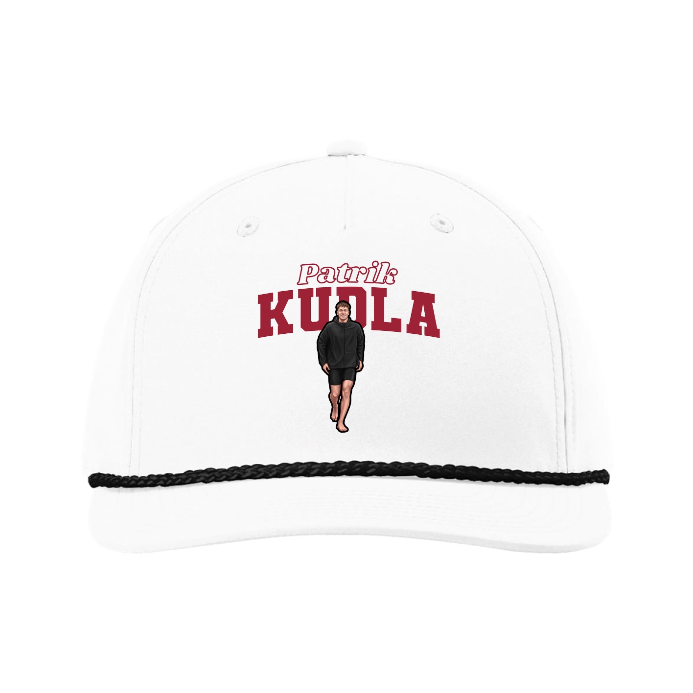Five-Panel Classic Rope Cap — Name Arch in White