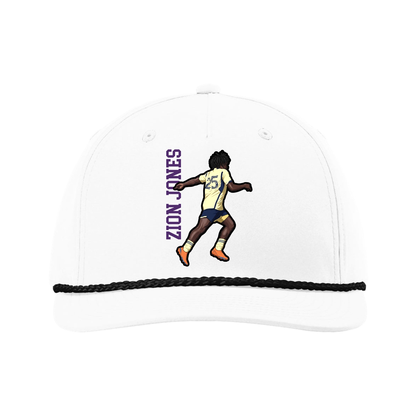 Five-Panel Classic Rope Cap — Name Vertical in White