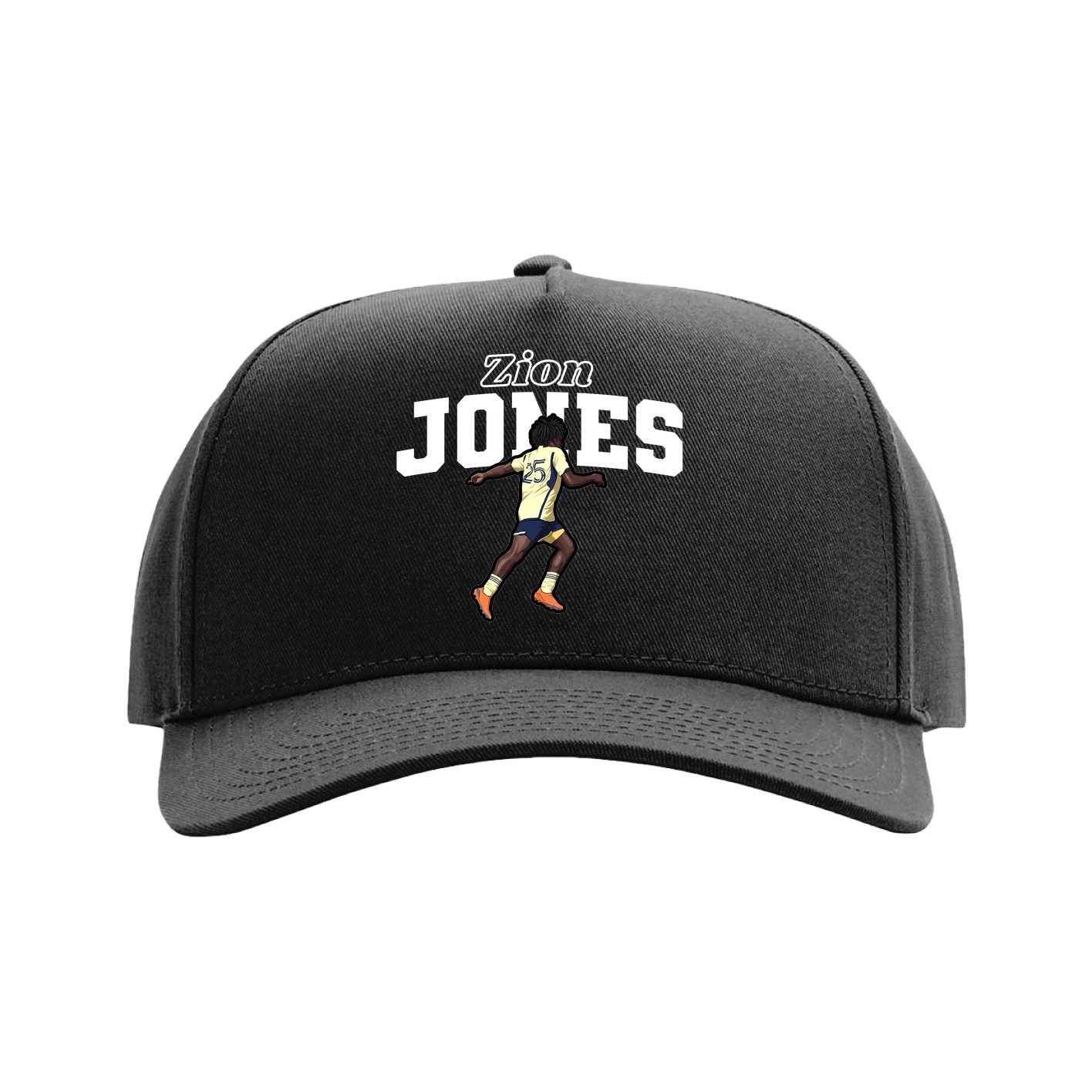 Full Fabric Five-Panel Champ Cap — Name Arch in Black