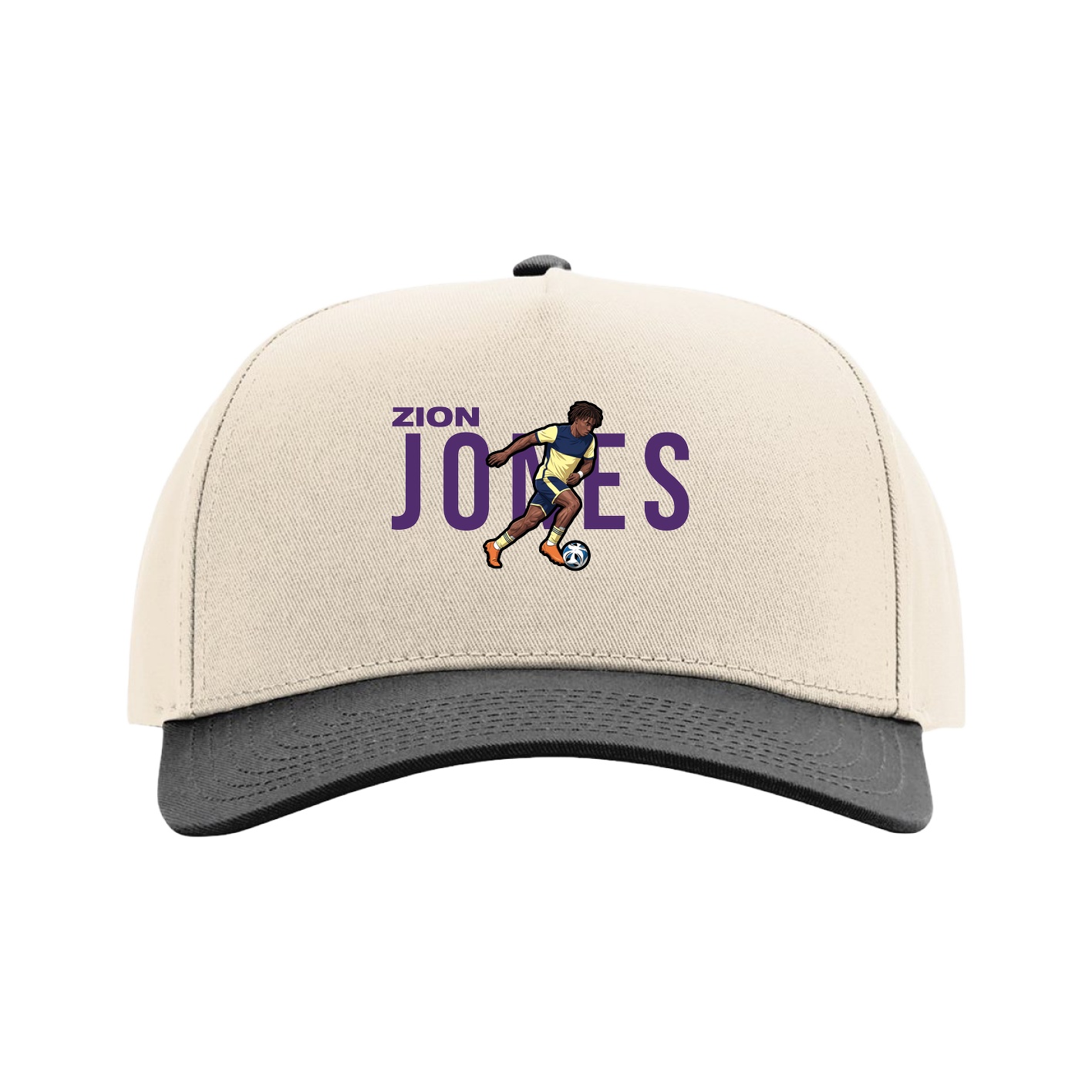 Full Fabric Five-Panel Champ Cap — Player Name in Cream/Black
