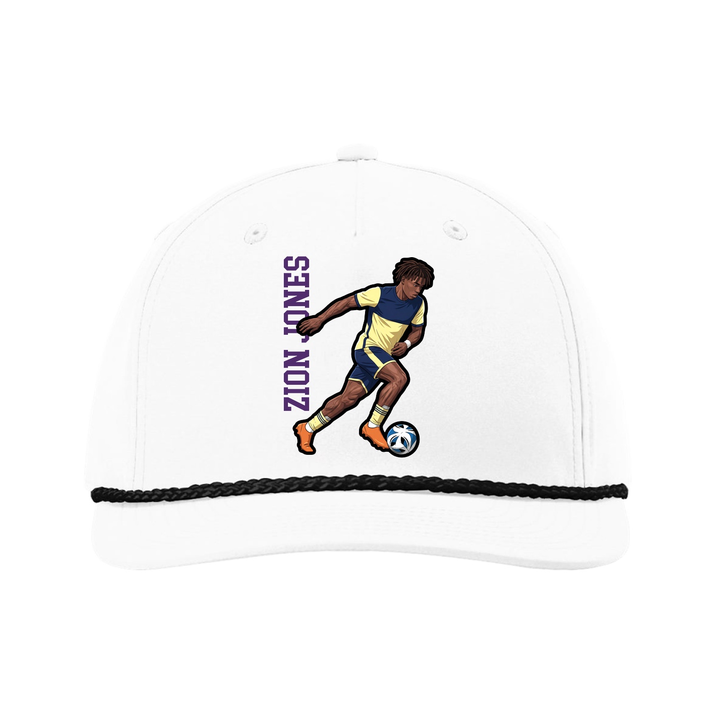 Five-Panel Classic Rope Cap — Name Vertical in White