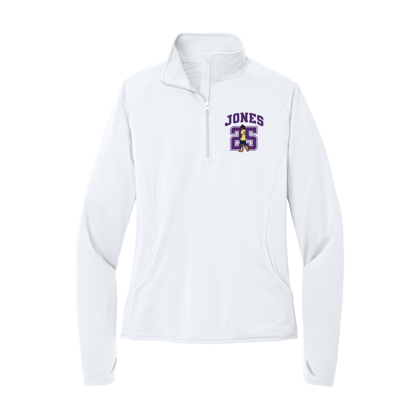Women's Q-Zip Pullover — Number in White
