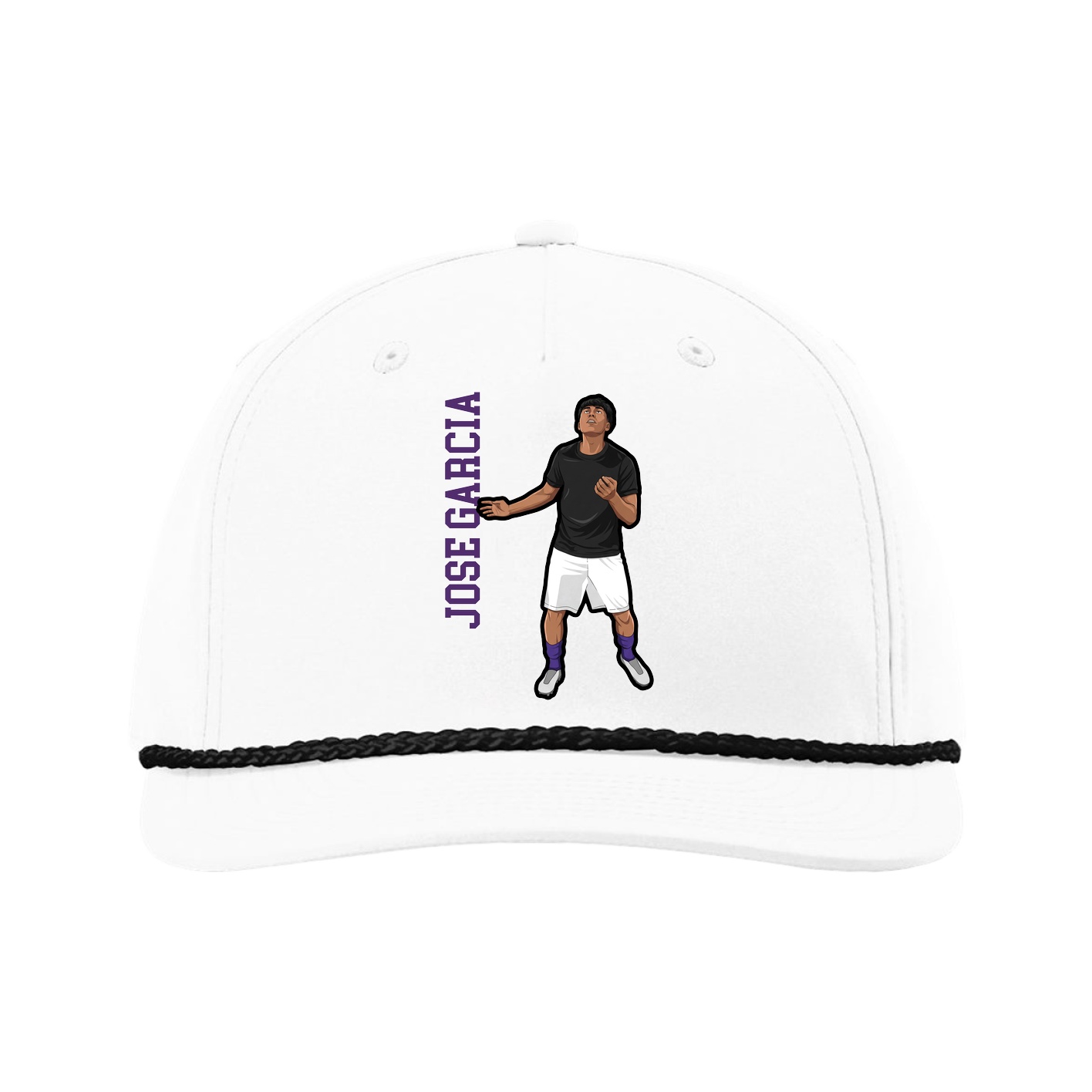 Five-Panel Classic Rope Cap — Name Vertical in White