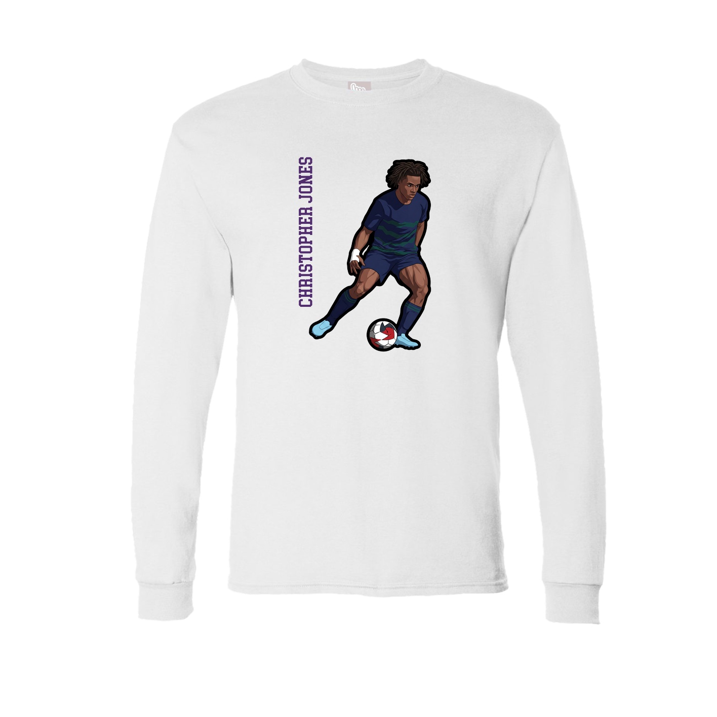 Long Sleeve Tee — Name Vertical in White