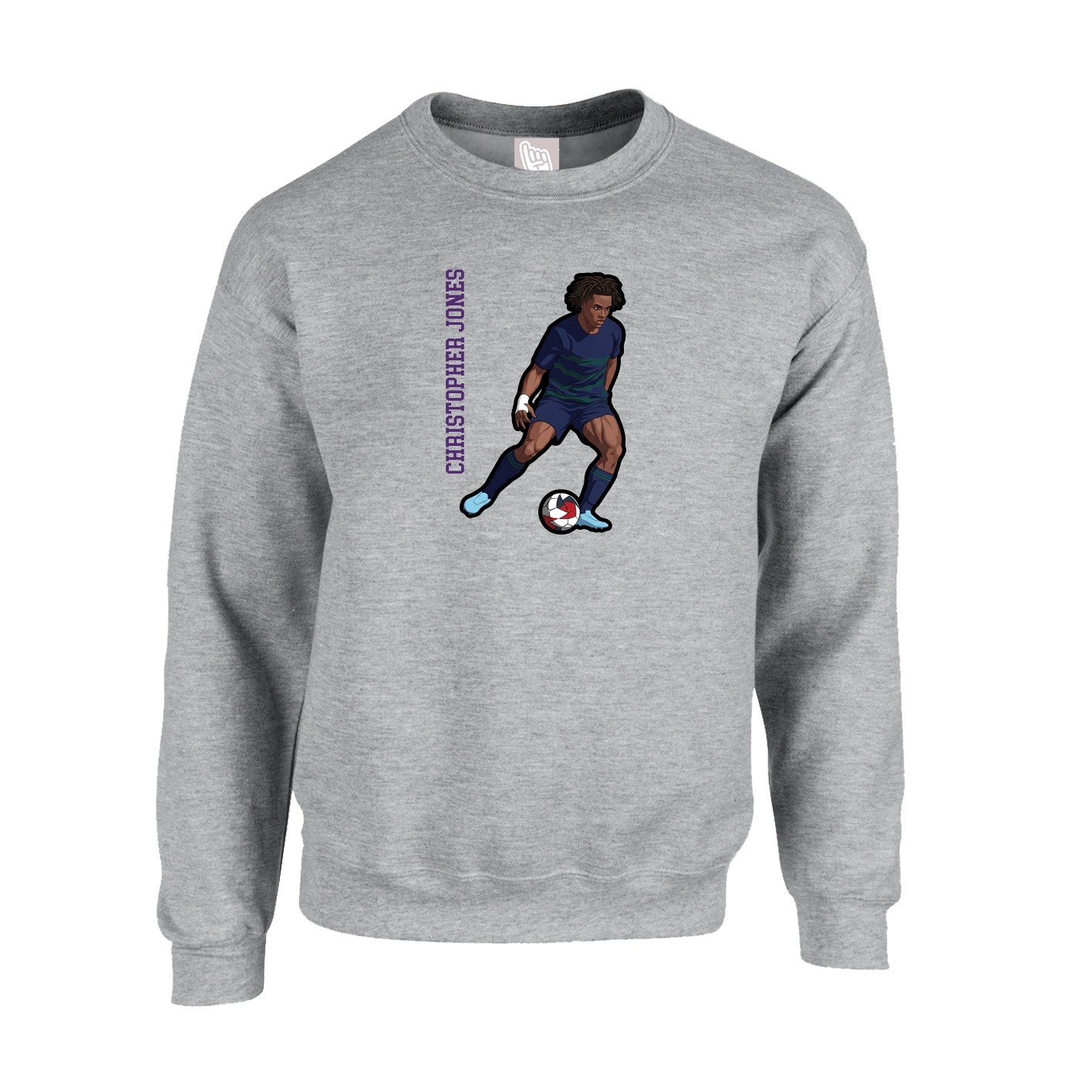 Fleece Crew — Name Vertical in Grey